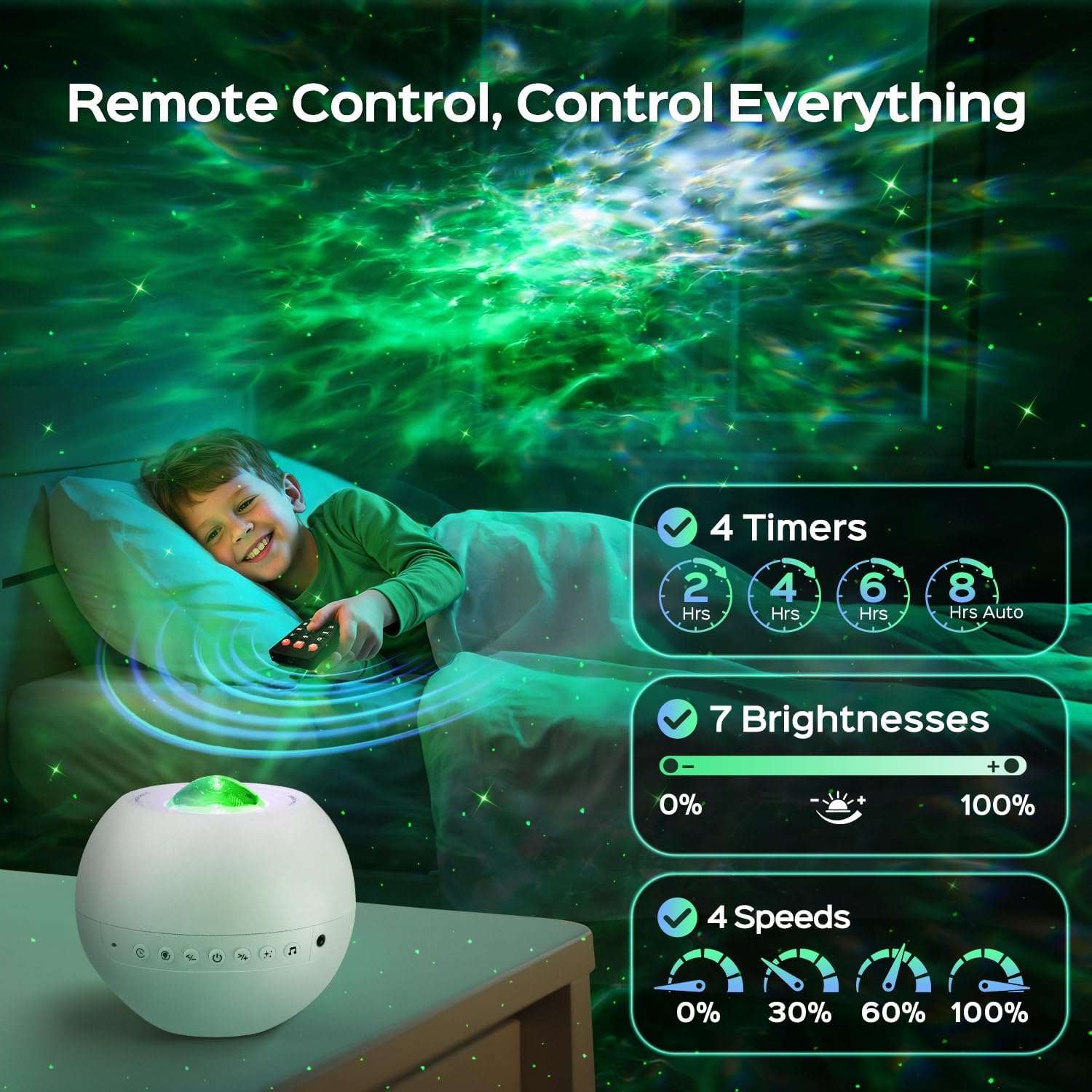 Detalle 1 de One Fire Galaxy Projector with 15 Colors, Green Stars and Bluetooth Audio