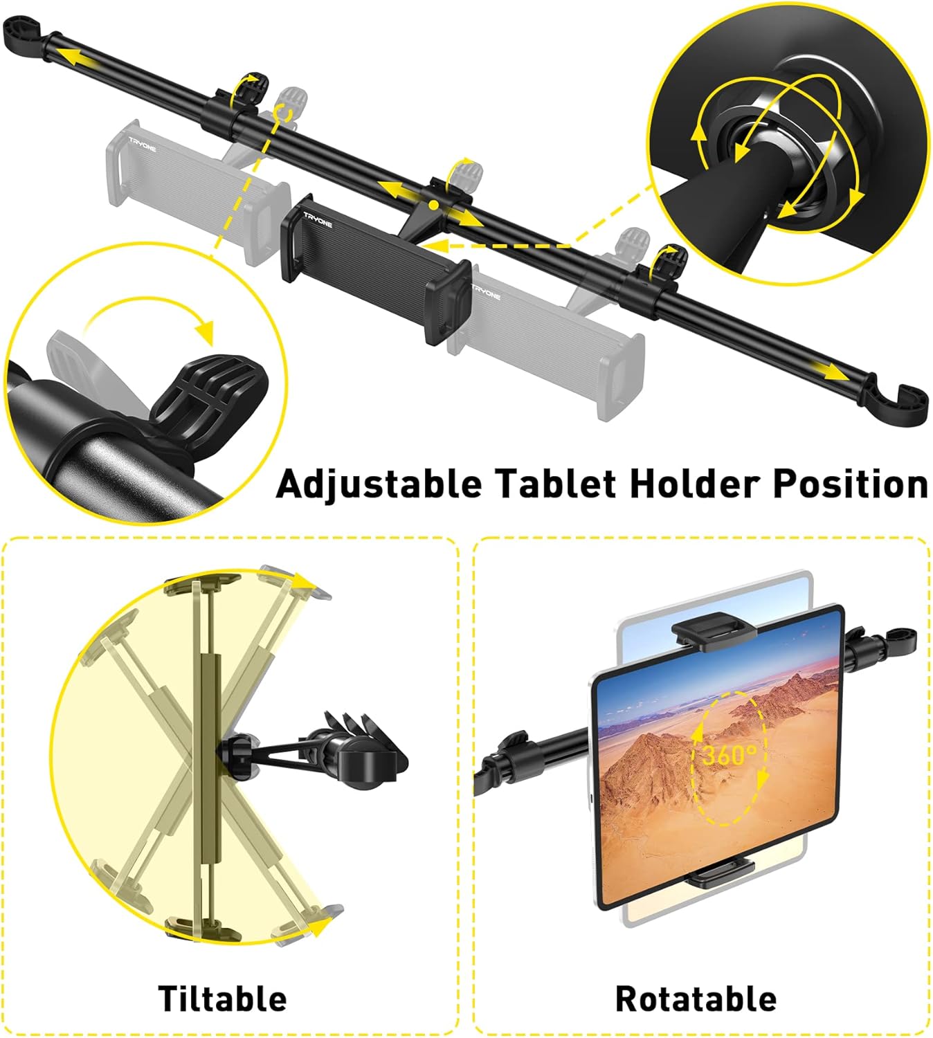 Thumbnail 5 de TRYONE Car Tablet Holder Mount 4.7–16.1"