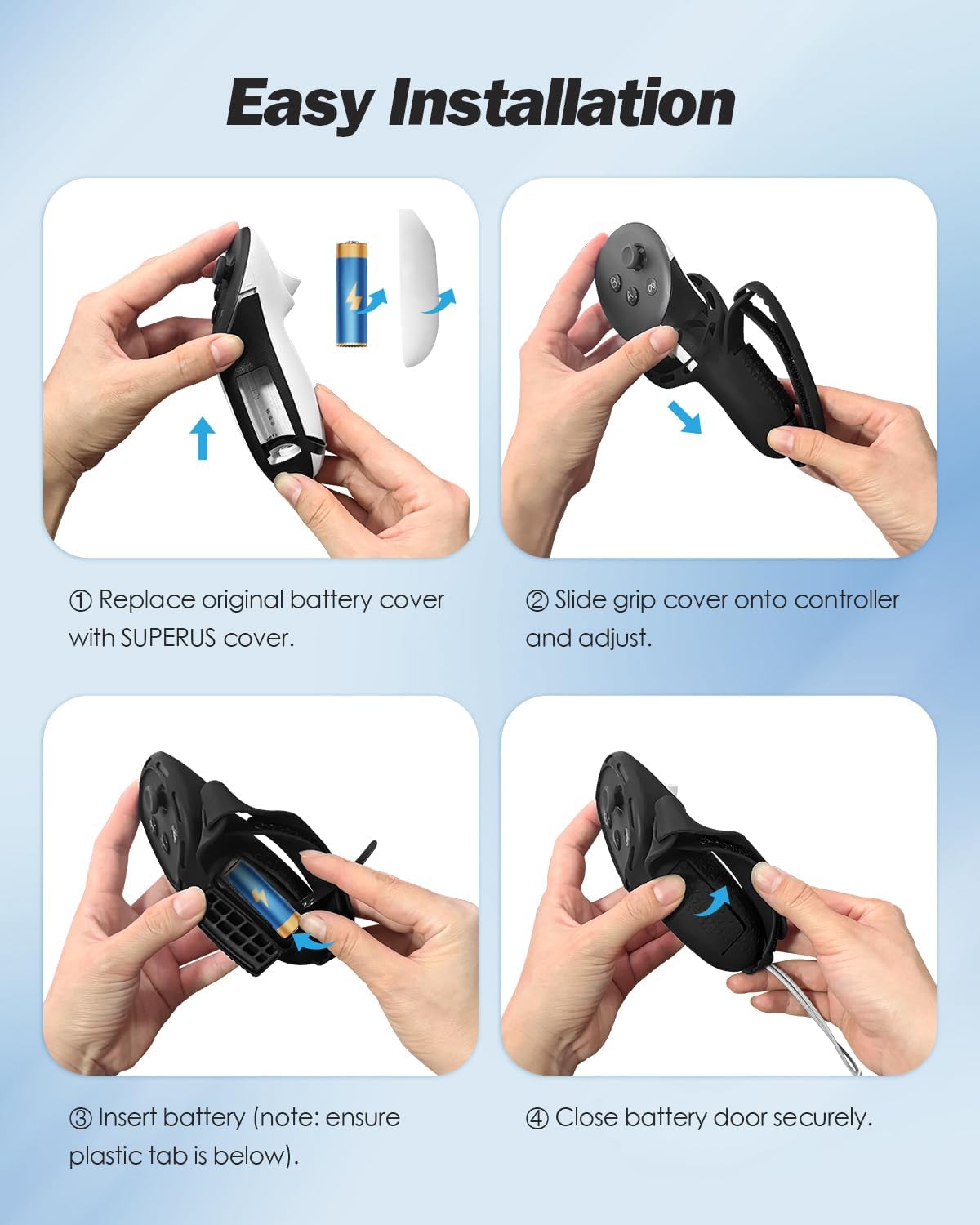 Thumbnail 6 de SUPERUS Upgraded Controller Grips Cover for Meta Quest 3S/Quest 3 – All-Silicone, Battery Access & Knuckle Straps