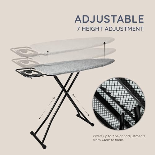 Detalle 2 de CUQOO Ironing Board 122x38cm with 2 Covers: Stable, Height-Adjustable and Heavy-Duty