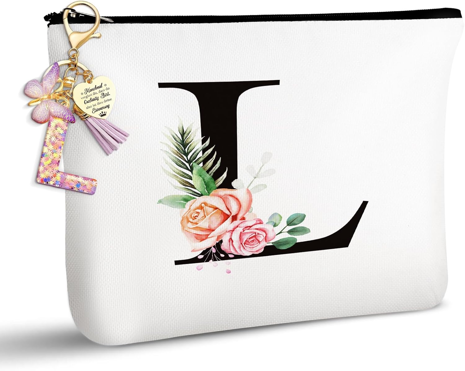 Detalle de TUZELIYA personalisierte Kosmetiktasche mit Buchstaben-Anhänger L – Geschenkidee für Frauen, Mädchen, Mütter & Brautjungfern
