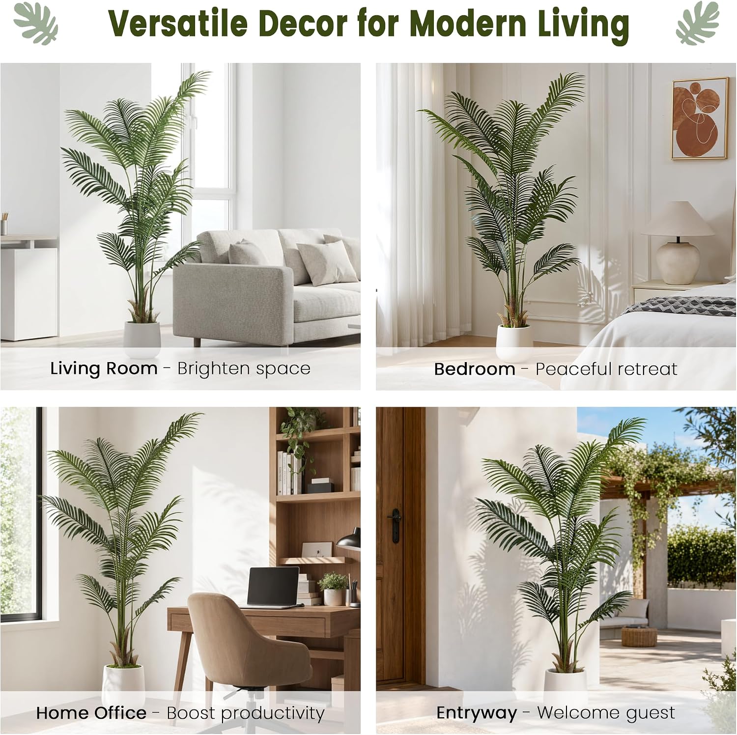 Detalle de ZKIODV FP-180 Artificial Palm Tree, 180 cm, White Planter, 13 Leaves
