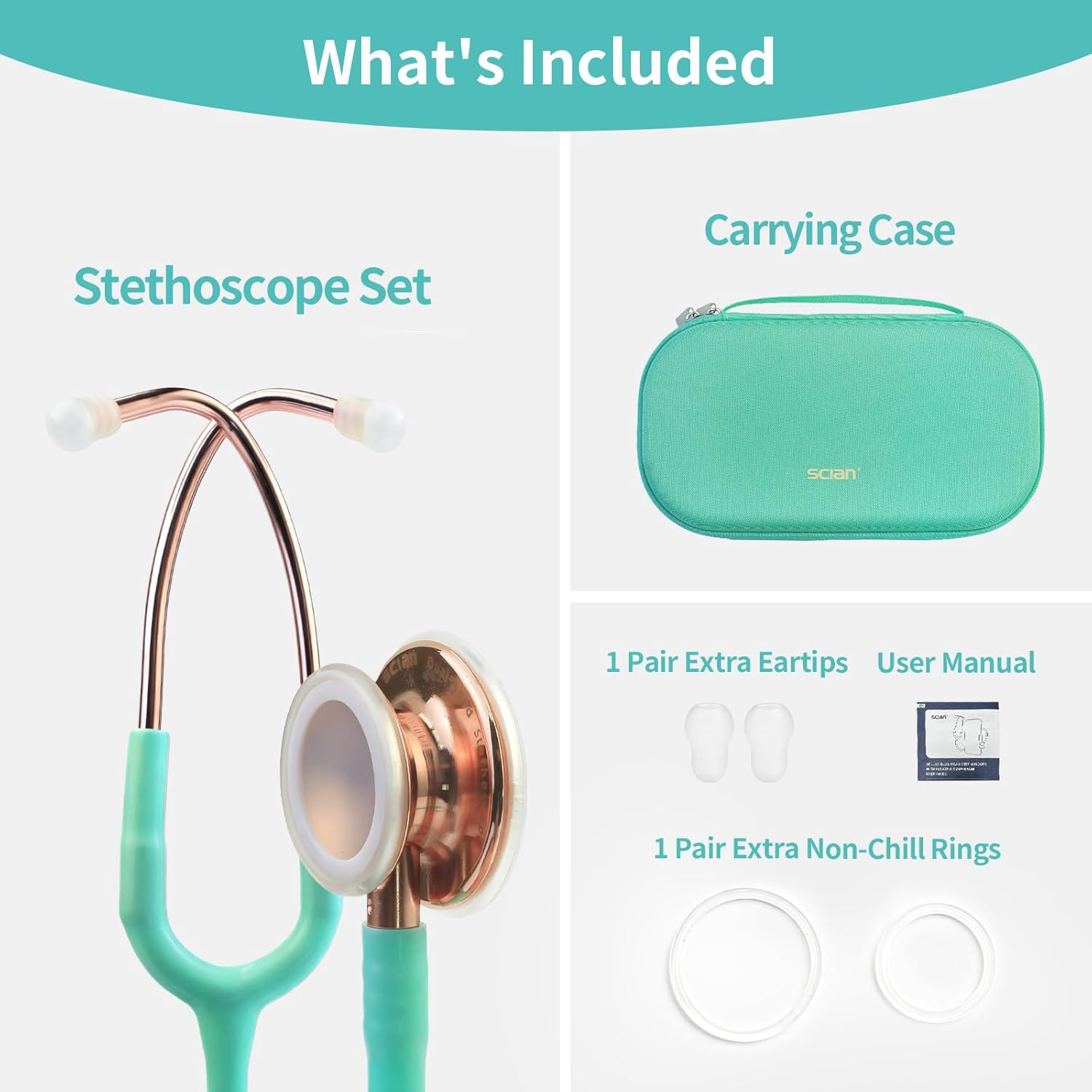Thumbnail 2 de SciAN Dual Head Stethoscope with Ear Tips (Green Tube) – Classic stainless steel kit for doctors, nurses and students