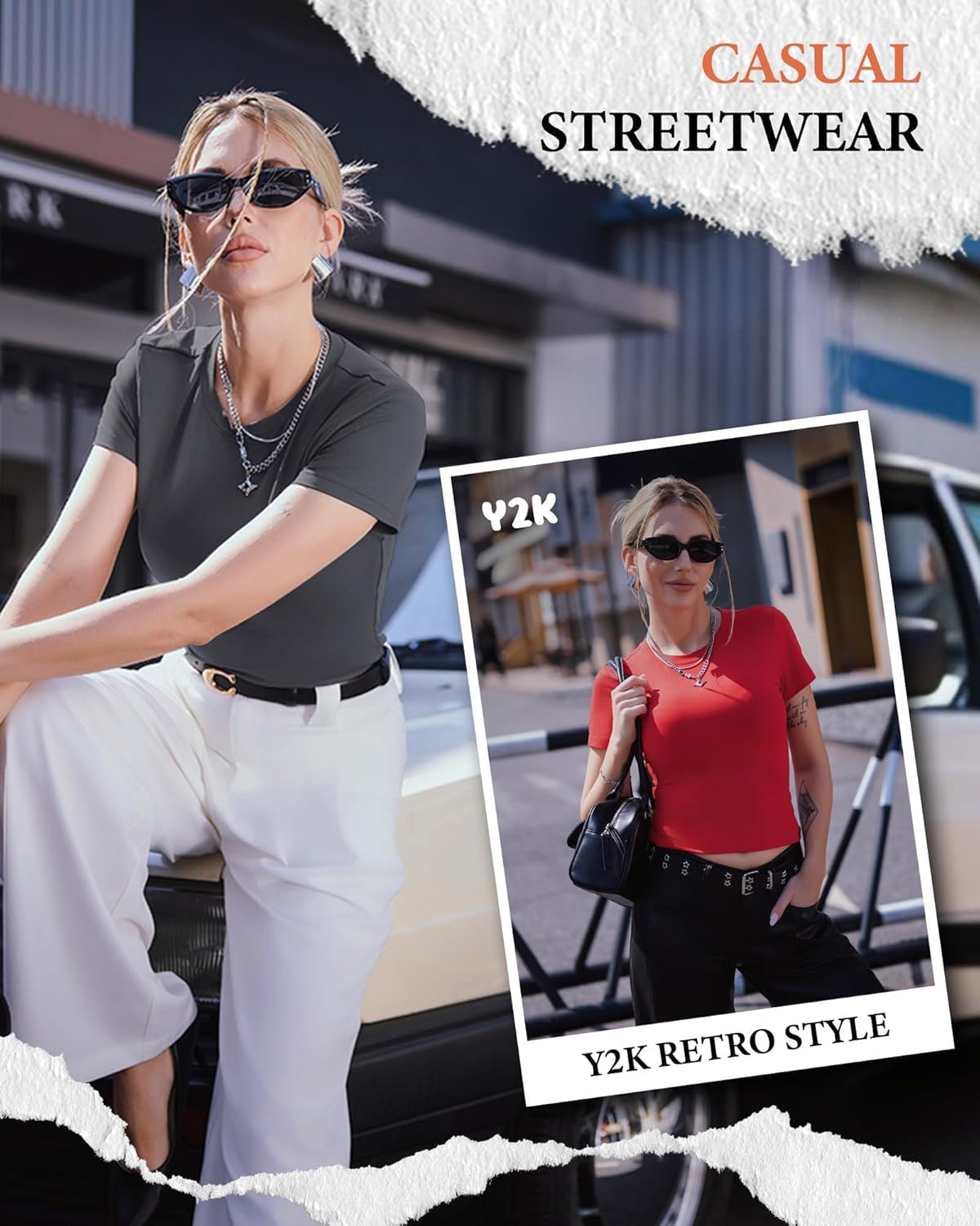 Detalle 2 de GAYHAY 3-Pack Basic Tees for Women (Crew Neck Slim Fit, Roll-Up or Full-Length)
