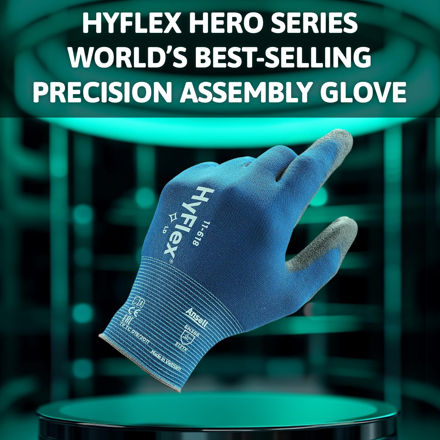 Detalle de Ansell HyFlex 11-618 Mechanics Gloves (L, 12 Pairs) – Abrasion-Resistant PU Coated, Touchscreen Compatible