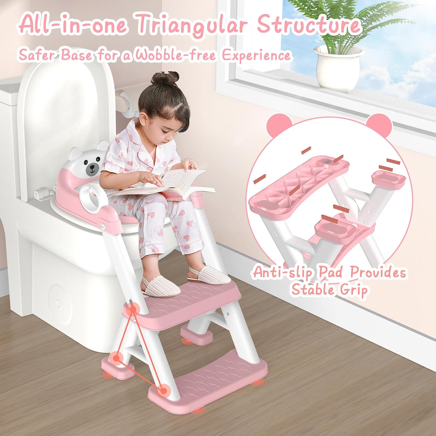 Thumbnail 4 de GoldEnough Toddler Potty Training Seat: 2-in-1 Adjustable Pink Trainer with Steps