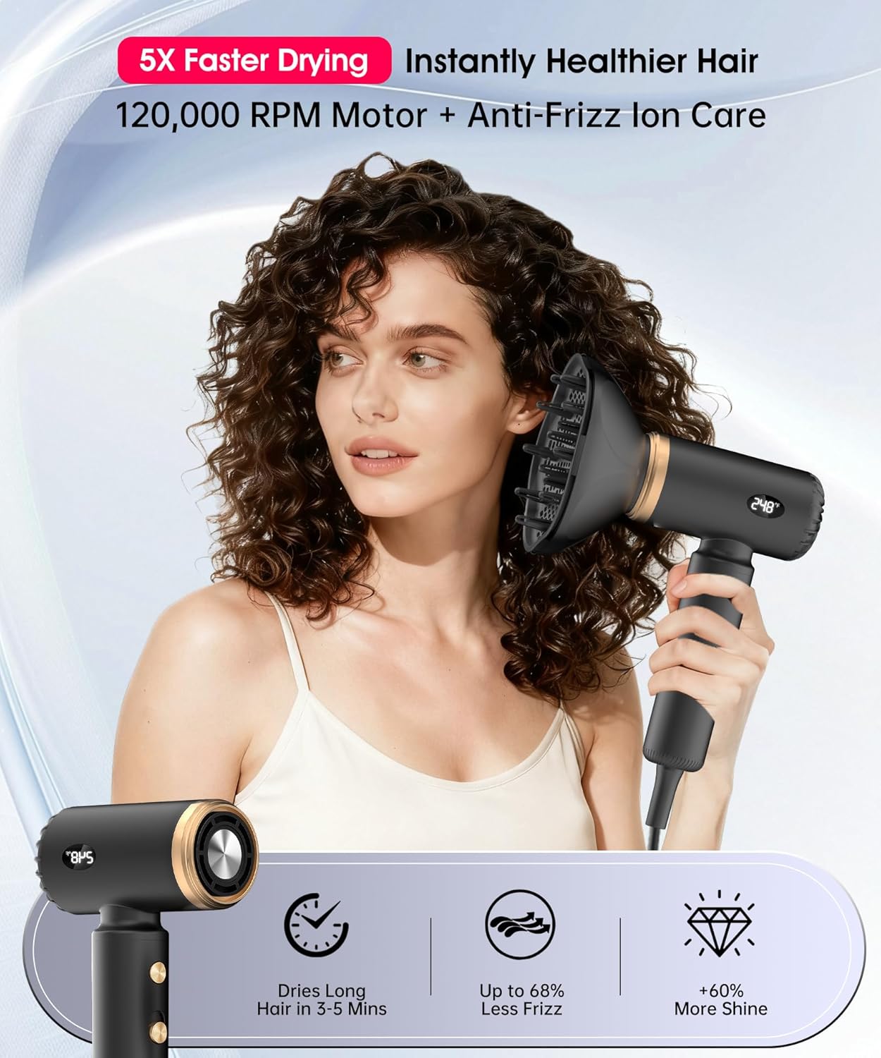 Detalle de Flashbase Travel Hair Dryer: Dual Voltage Mini Ionic Blow Dryer for Fast Drying