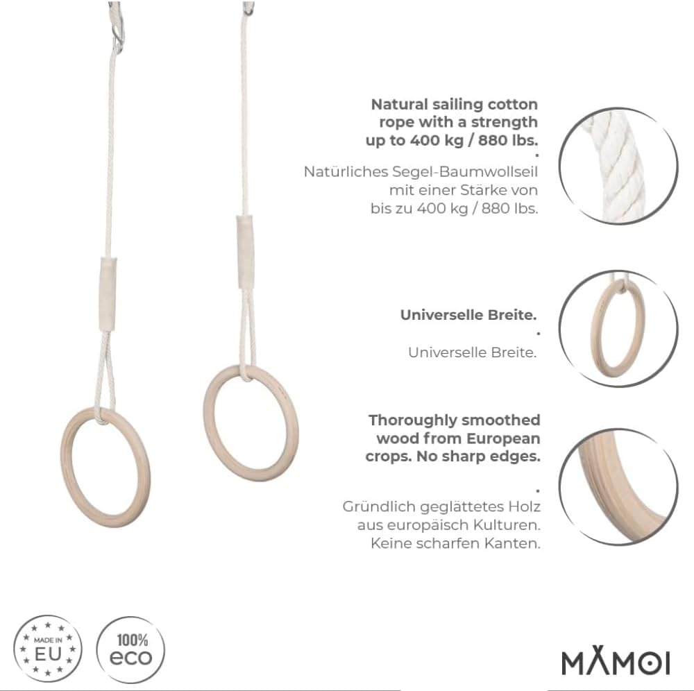 Thumbnail 2 de MAMOI Wooden Gymnastics Rings with Adjustable Cotton Ropes for Indoor and Outdoor Training