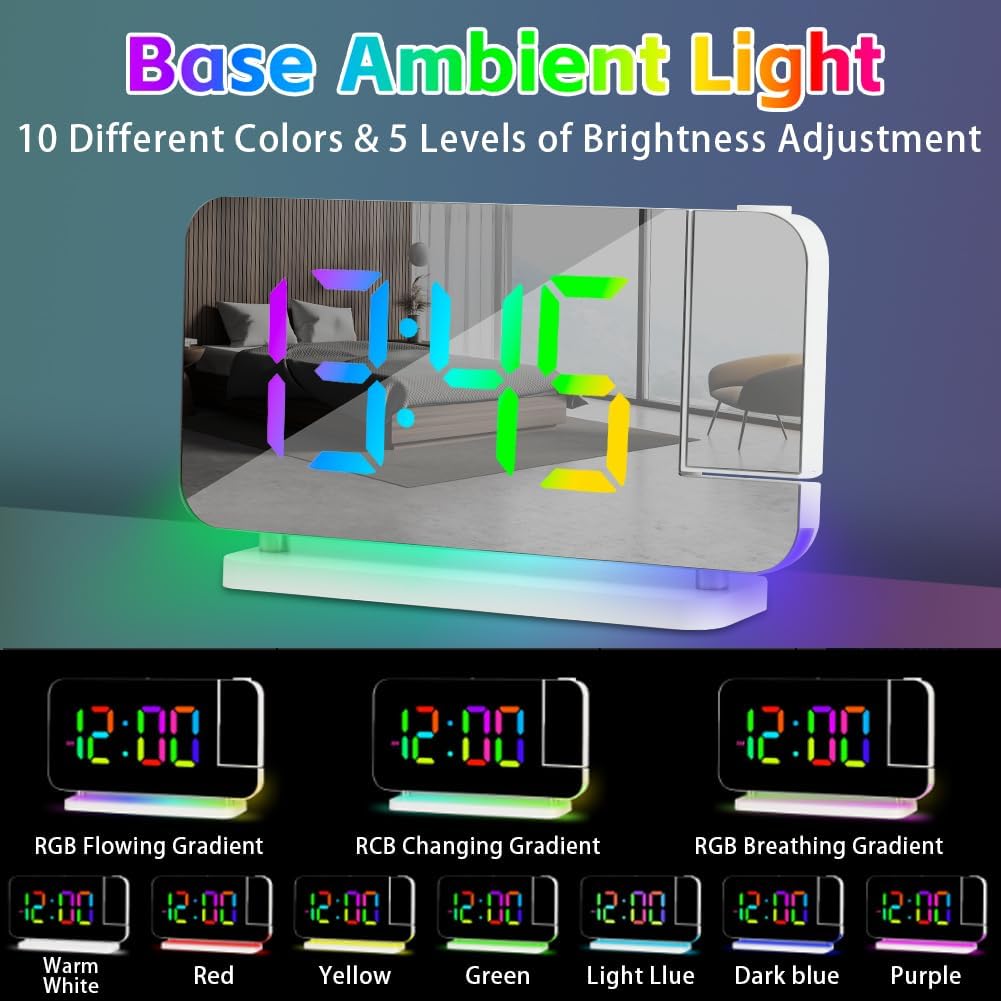 Detalle de Adiwo Réveil à Projection 180° – Horloge LED avec Projecteur au plafond et lumière ambiante RVB