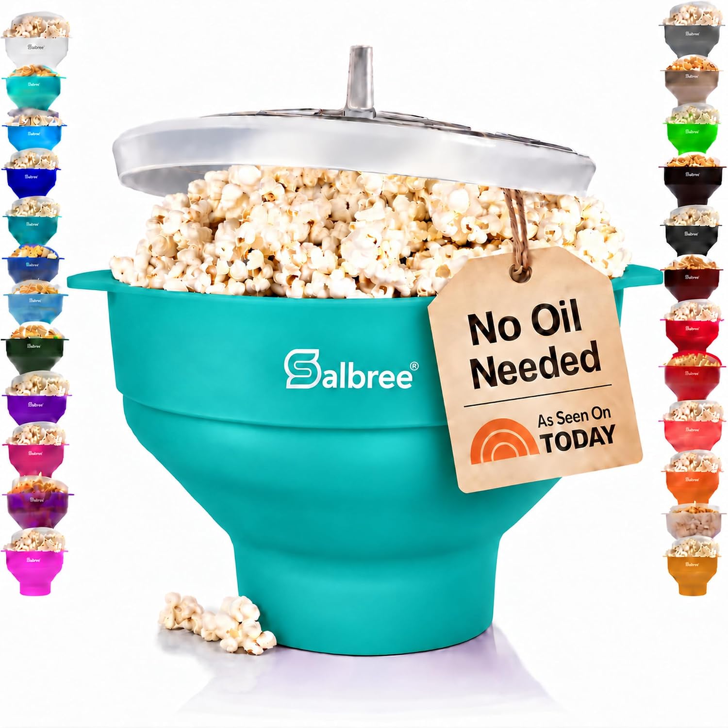 Detalle de The Original Salbree Collapsible Silicone Microwave Popcorn Popper Maker (Aqua) — Microwavable Bowl for Up to 16 Cups