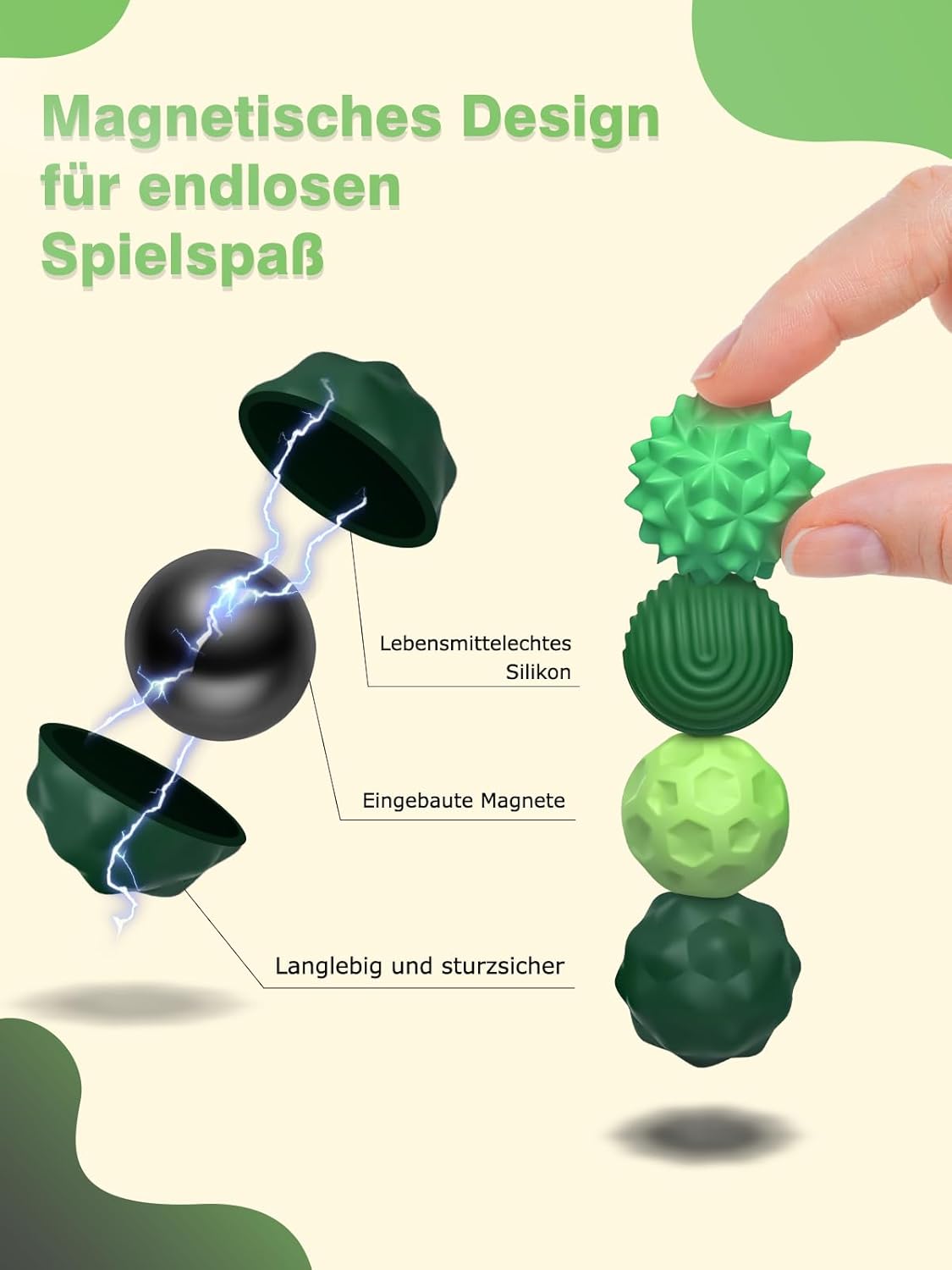 Detalle de 8 Stück Magnetische Fidget Toys: Grüne Silikon-Globus-Bälle für Stressabbau, Sensorik & Fokus