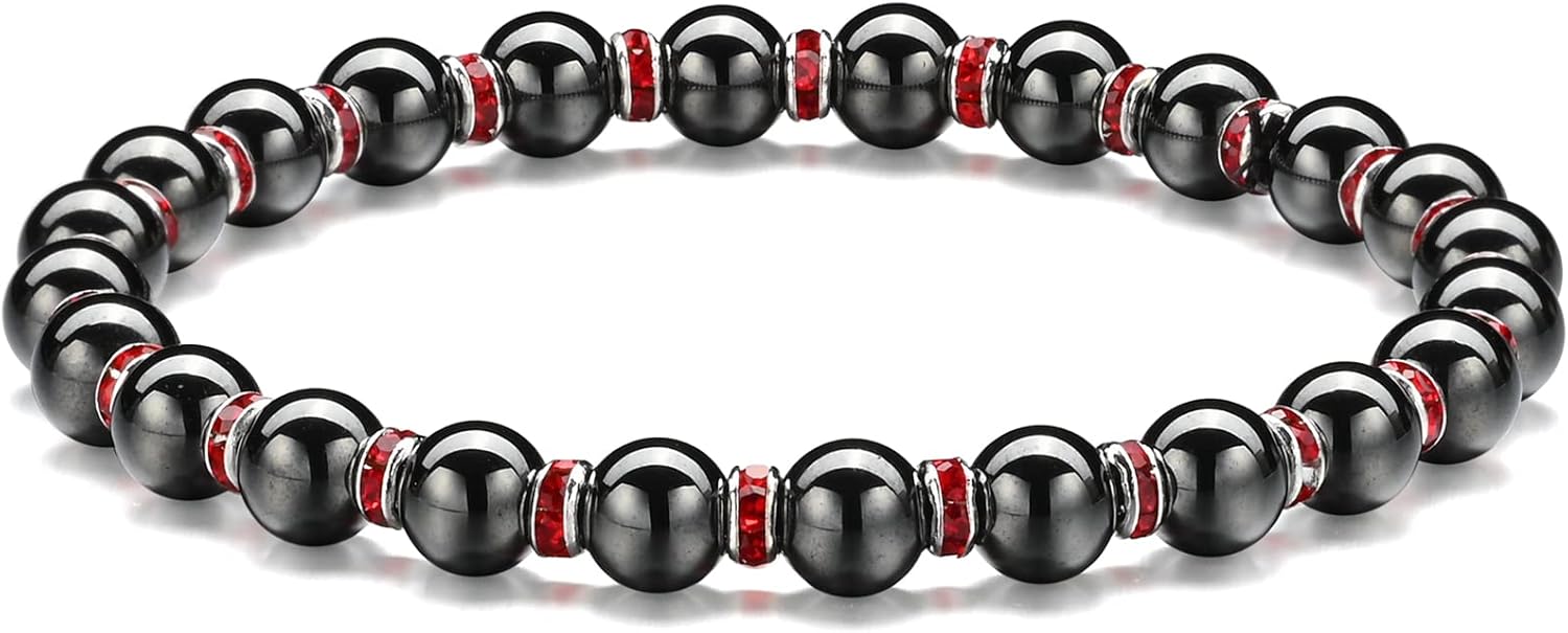 Detalle de Apocalyptic-K Magnetic Hematite Bracelet with Rhinestones (6/8/10MM) – Eliminate Static Electricity