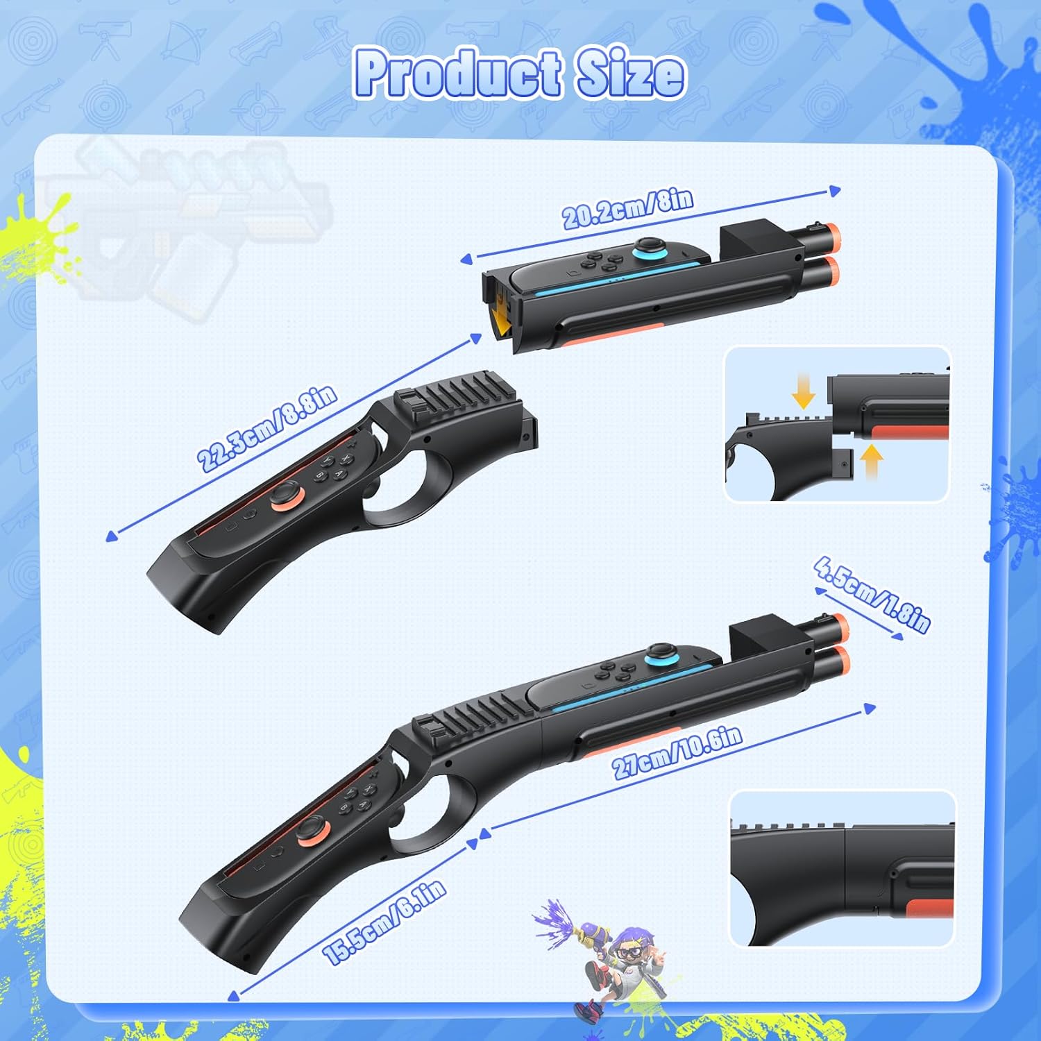 Detalle de FASTSNAIL Shooting Gun für Splatoon 3/2 – Switch 2/1 kompatibler Controller-Adapter für Joy-Con