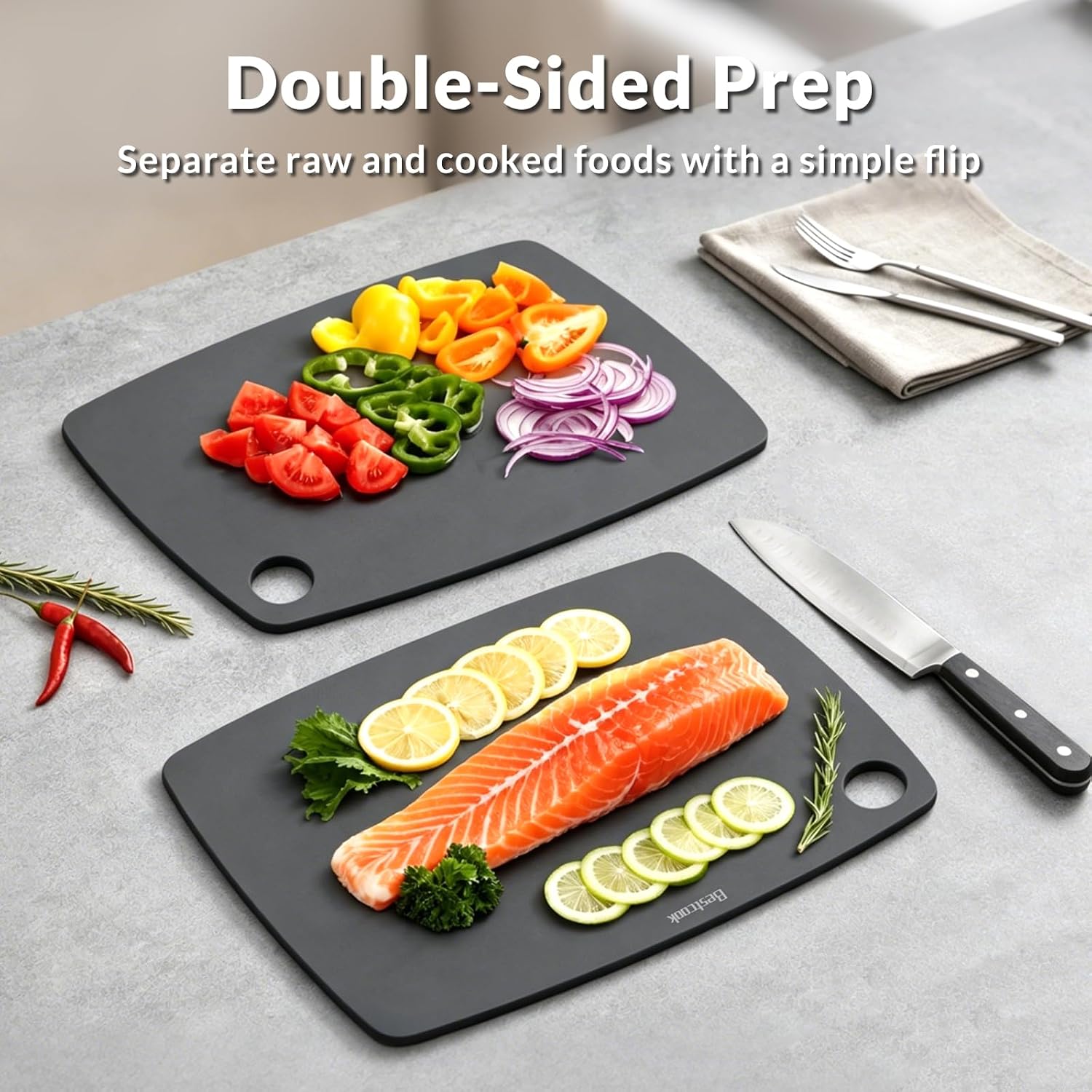 Thumbnail 6 de BESTCOOK BCB-0701 snijplank van houtvezel, 37 x 27 cm, vaatwasserbestendig