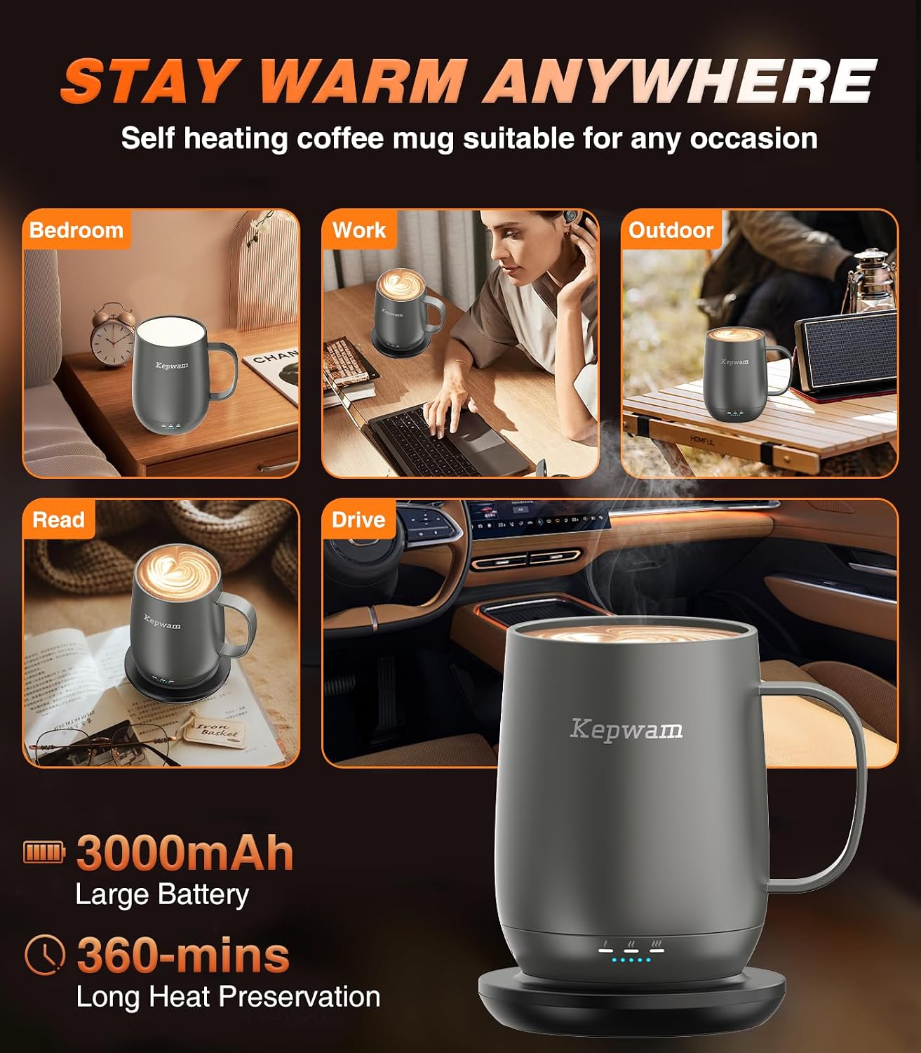 Thumbnail 3 de Kepwam T2 Self-Heating Coffee Mug 16oz, 150 Min