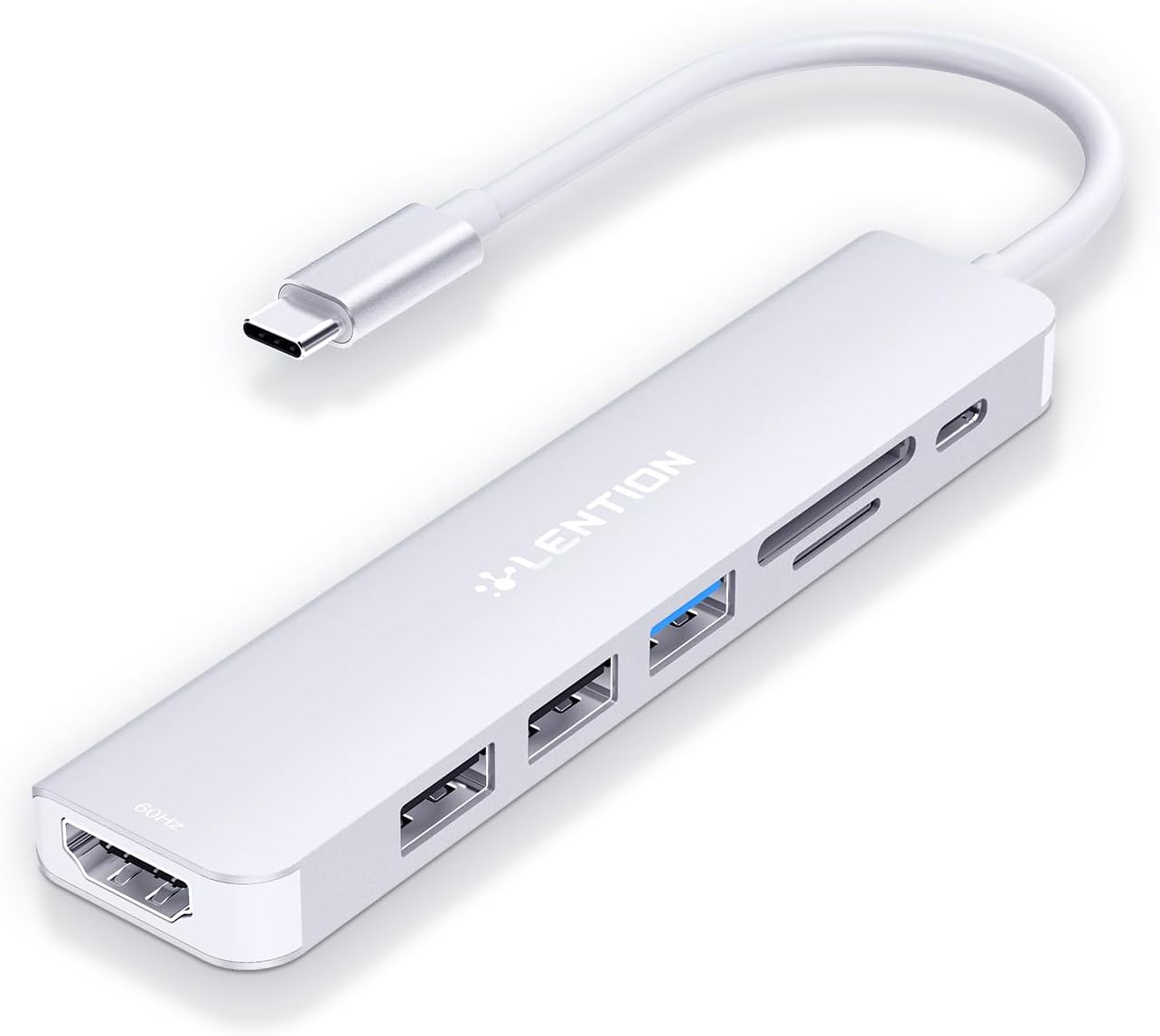 Detalle de LENTION Hub USB-C 7 in 1 con HDMI 4K 60Hz e PD 100W, lettore SD/TF (argento)