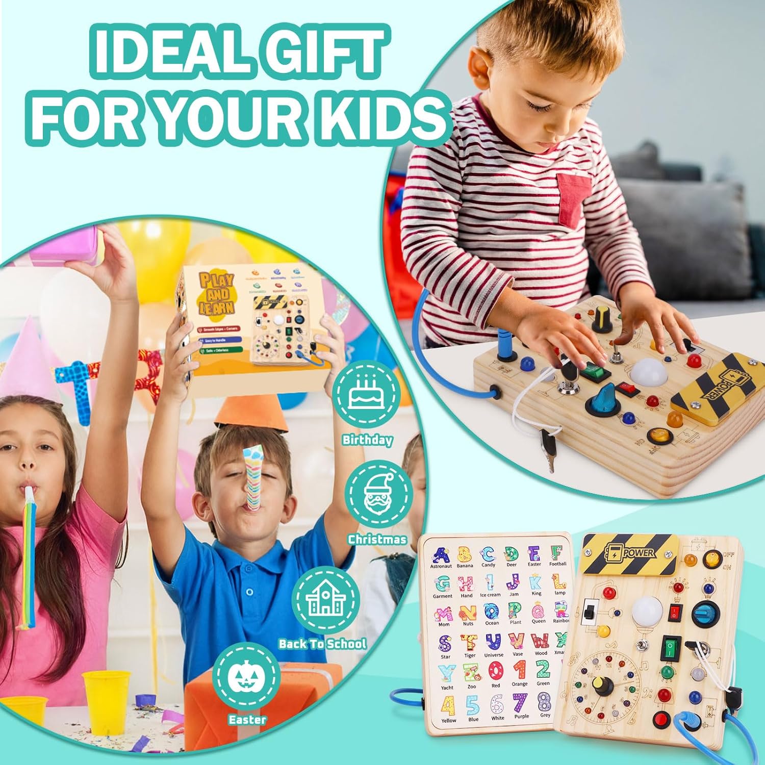 Thumbnail 5 de Montessori Busy Board Wooden Activity Board with 10 Switches 23 LEDs