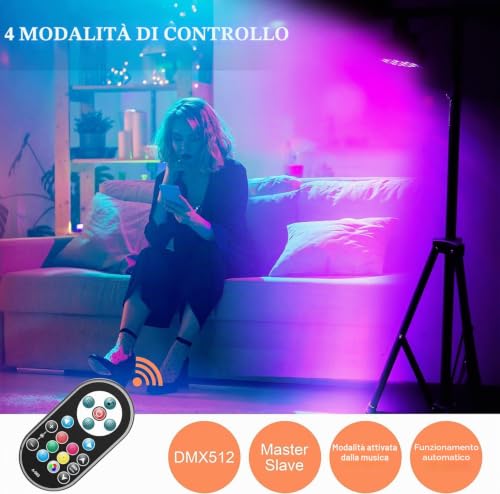 Detalle de U`King set da 4 fari PAR LED RGB da 72 W con telecomando e borsa