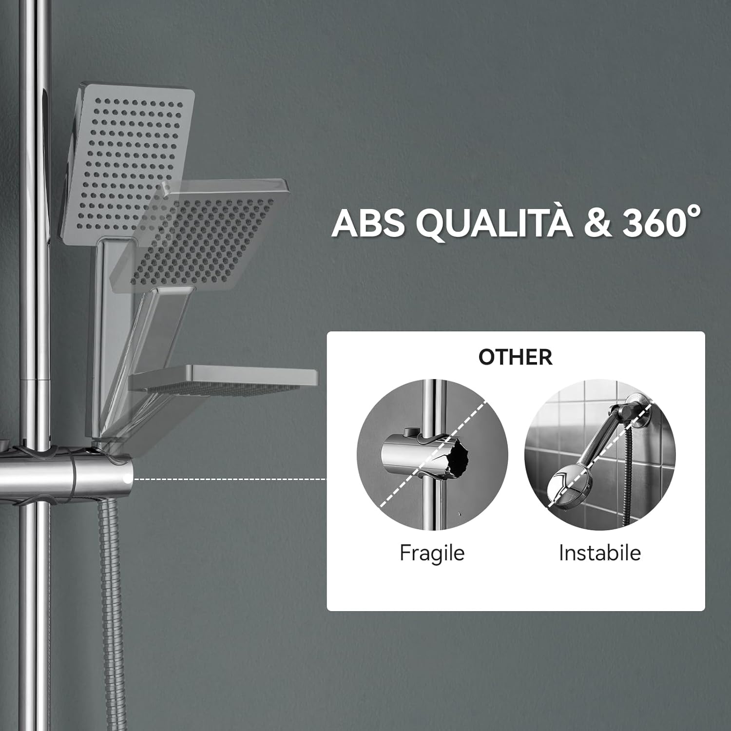 Thumbnail 4 de Auralum Asta Doccia 70cm con Mensola XXL: Colonna Doccia in Acciaio Inox Cromato, Installazione senza Foratura