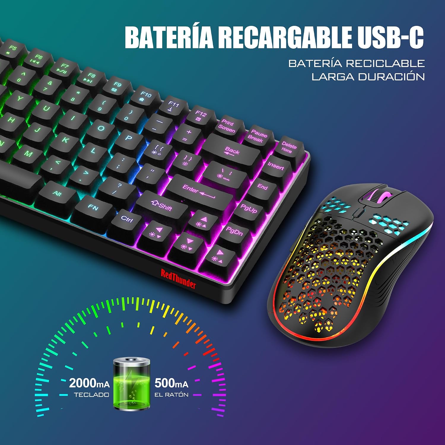 Detalle de RedThunder Teclado Gaming Inalámbrico 75% Retroilum. RGB🖥
