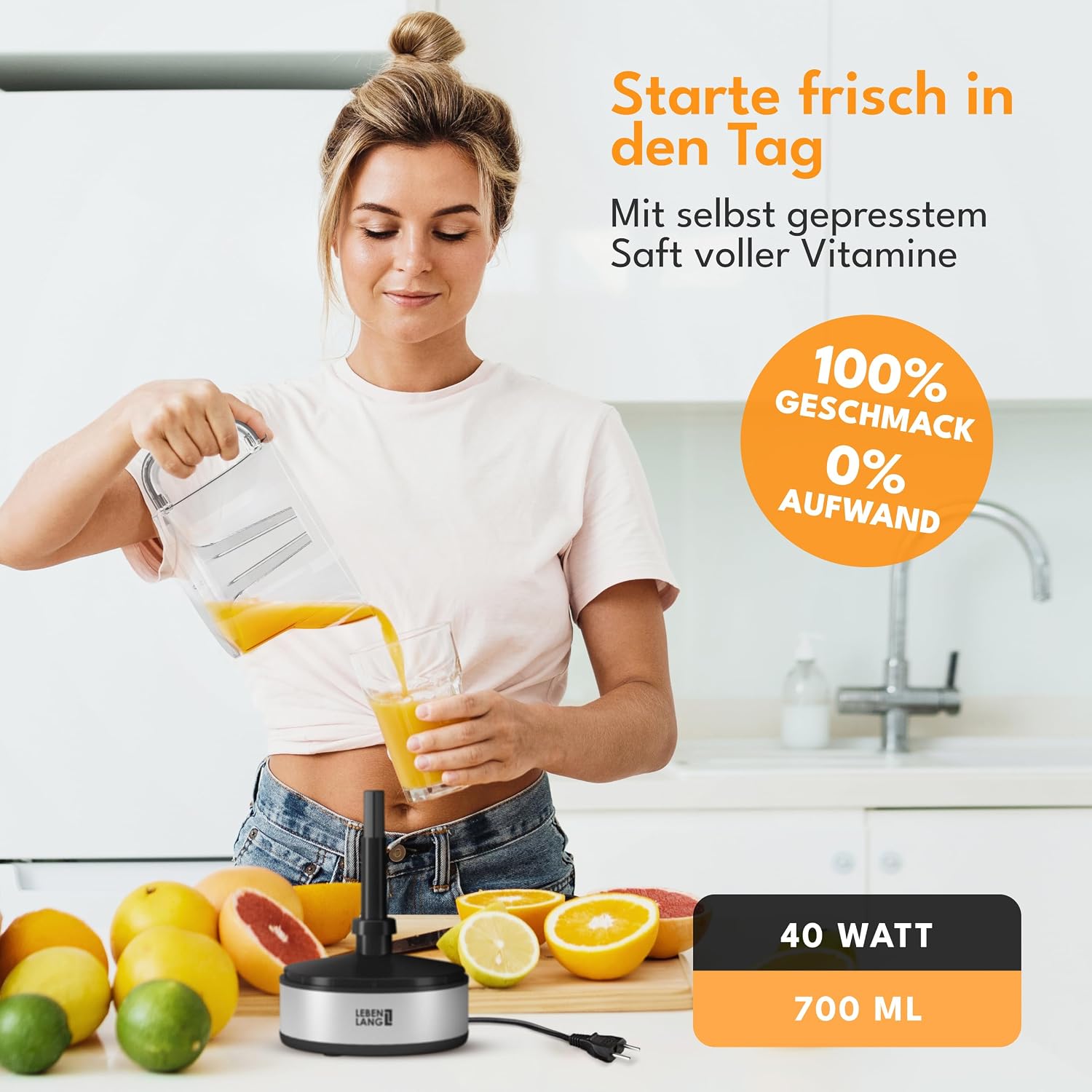 Detalle de LEBENLANG Zitruspresse elektrisch 700 ml 🍊