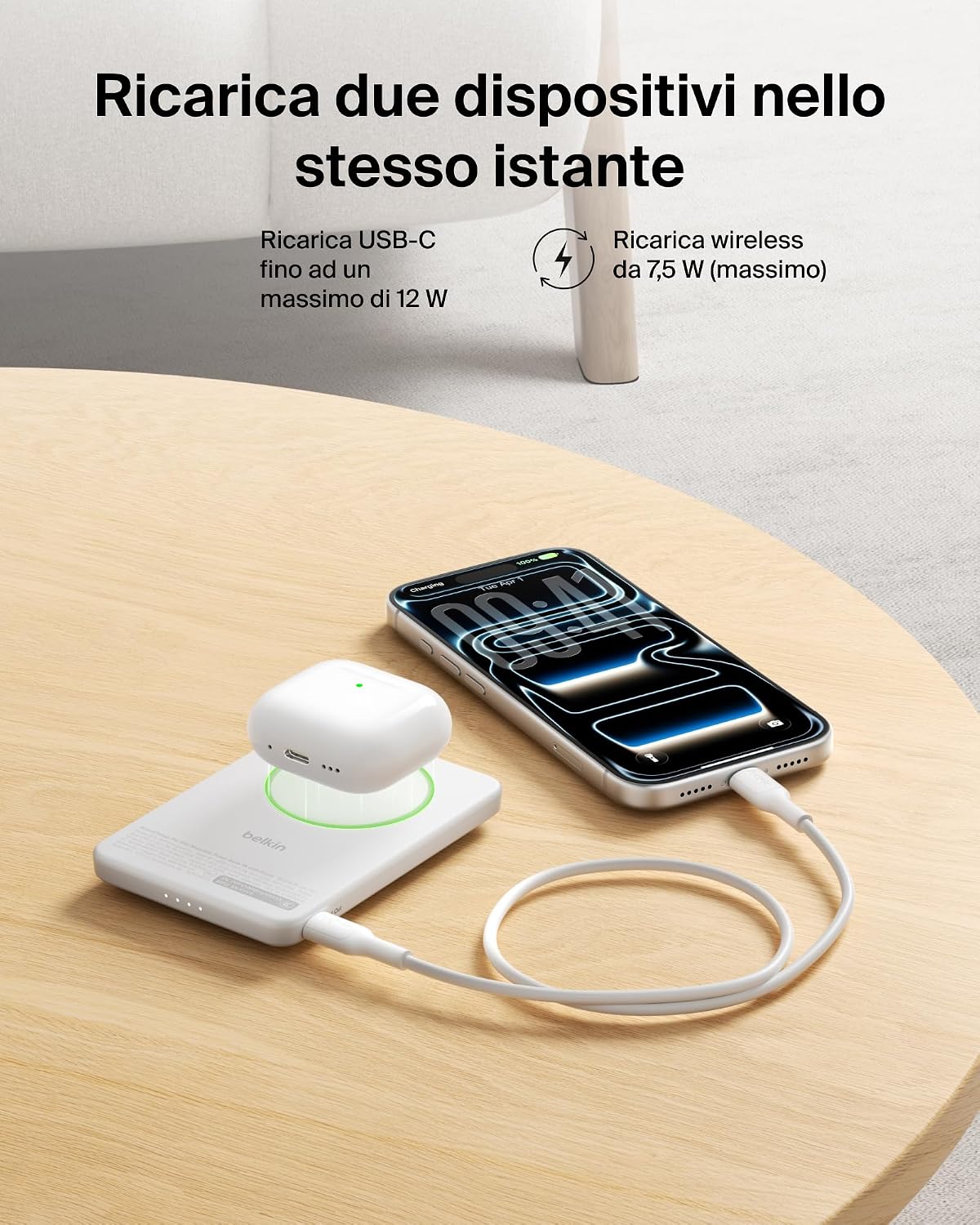 Thumbnail 6 de Belkin BoostCharge Power Bank Magnetico 5000mAh Qi2 15W – Caricatore Wireless Portatile con Supporto Rimovibile