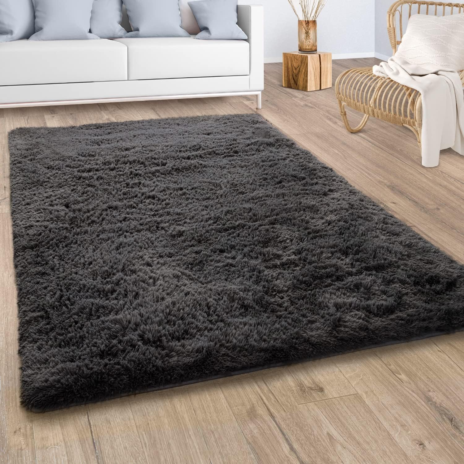 Detalle de Paco Home Tapis poils longs anthracite 140x200