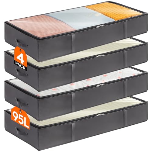 Detalle de Lifewit 4 Pack 95L Under Bed Storage with Clear PVC Window – Grey