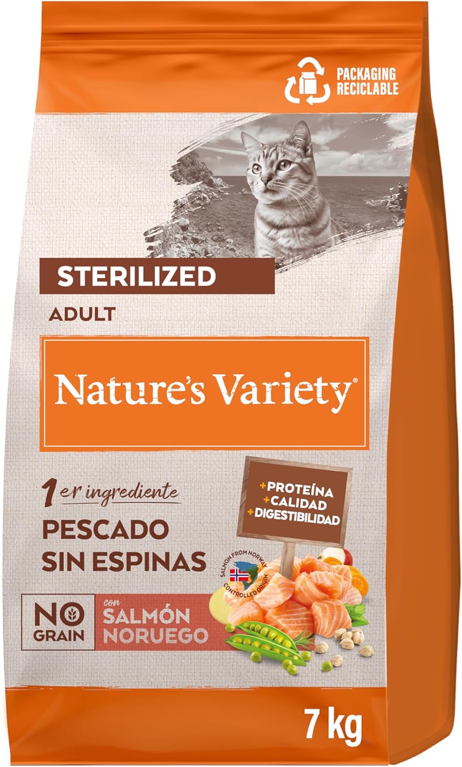 Detalle de Nature’s Variety No Grain pienso para gatos esterilizados con salmón noruego (7 kg)