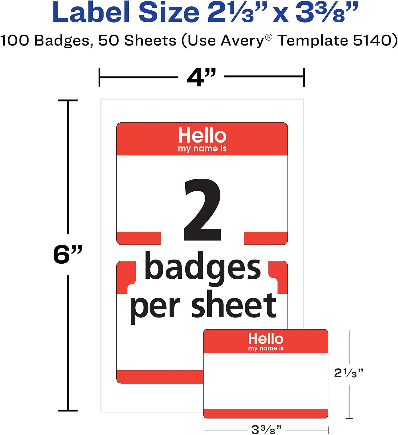 Detalle de Avery 5140 Adhesive Name Badge Labels, 4" x 6" Sheets, Laser/Inkjet, 100 Count