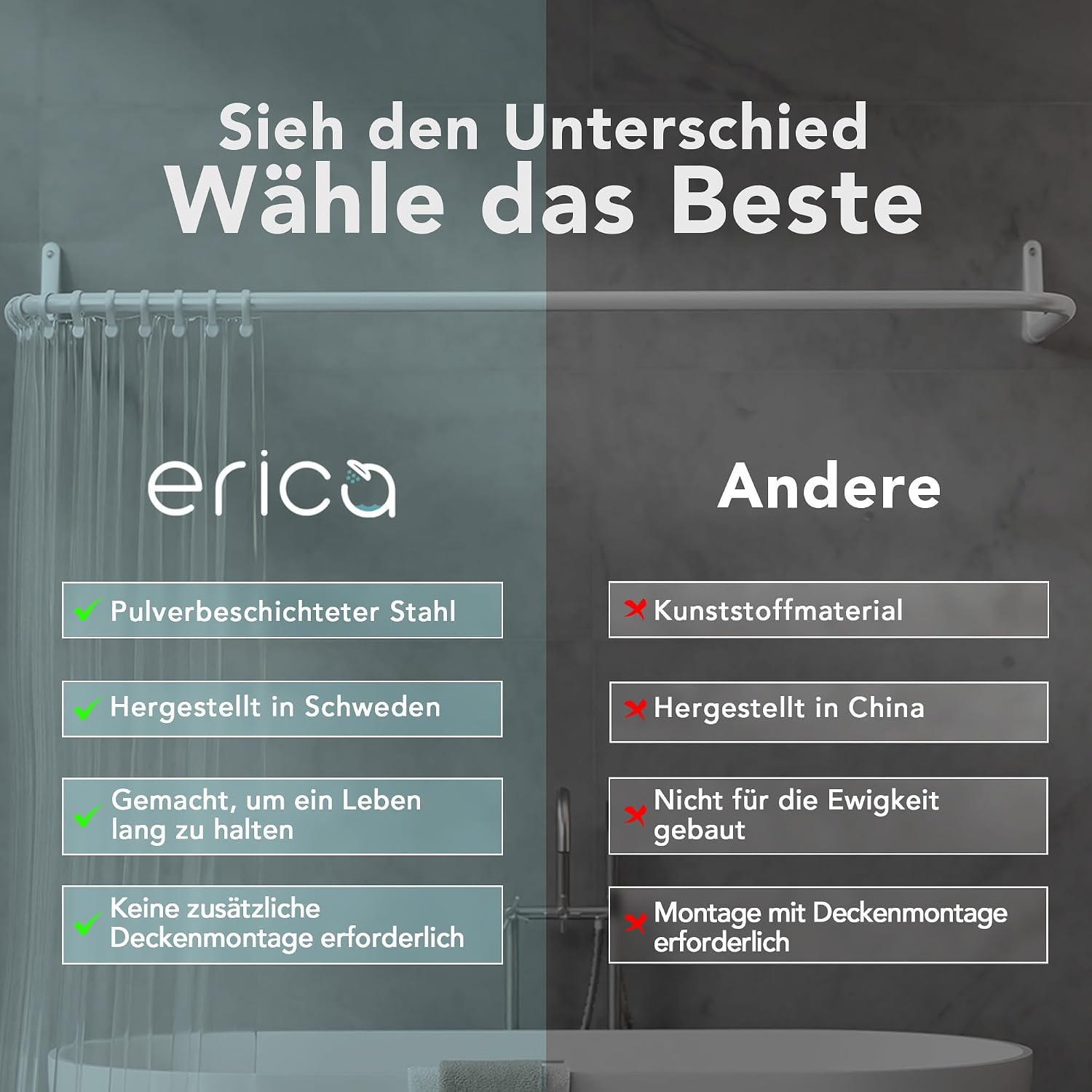 Detalle 2 de Erica Duschvorhangstange 4-in-1 für Ecke