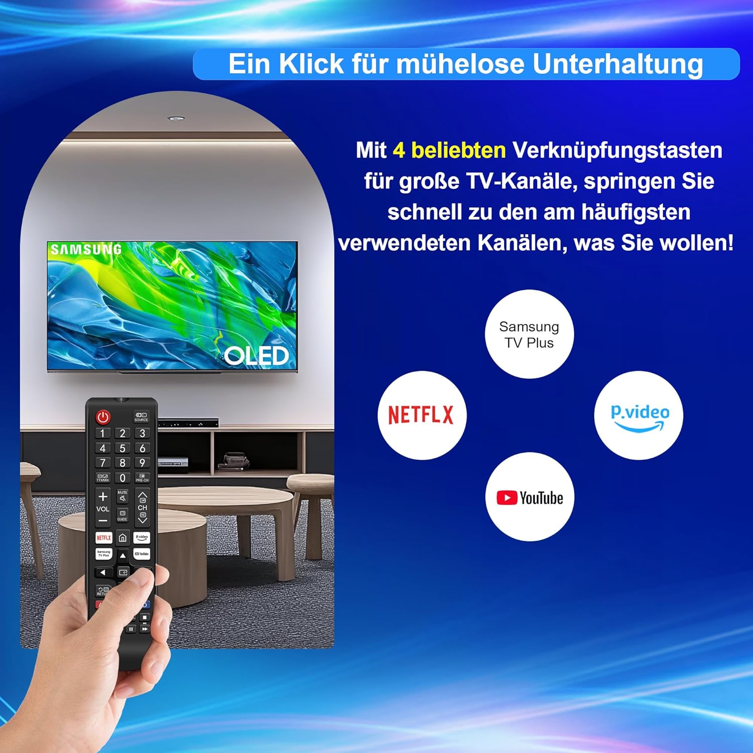 Thumbnail 4 de Universelle Samsung-Fernbedienung als Ersatz für The Frame, Crystal UHD, Neo QLED & QLED Smart TVs – passend ohne Pairing