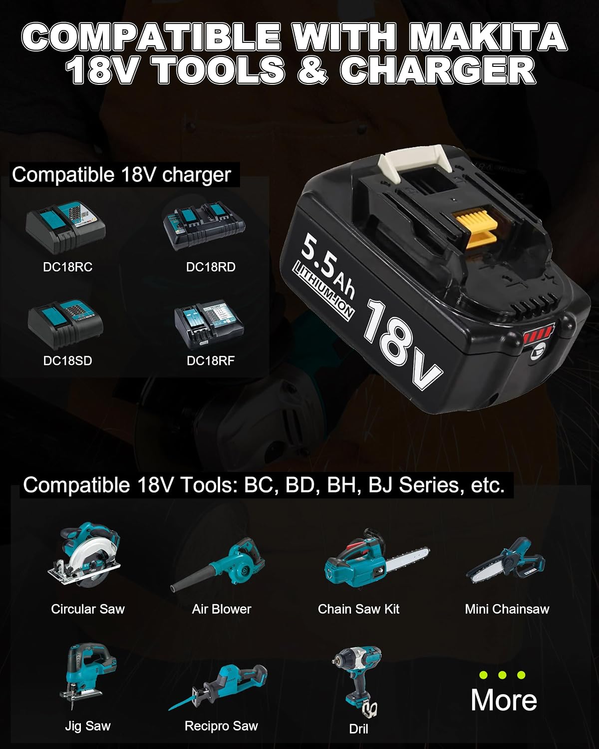 Thumbnail 2 de BATTOOL 3 ersättningsbatteri 18 V, 5,5 Ah Li-ion för Makita LXT