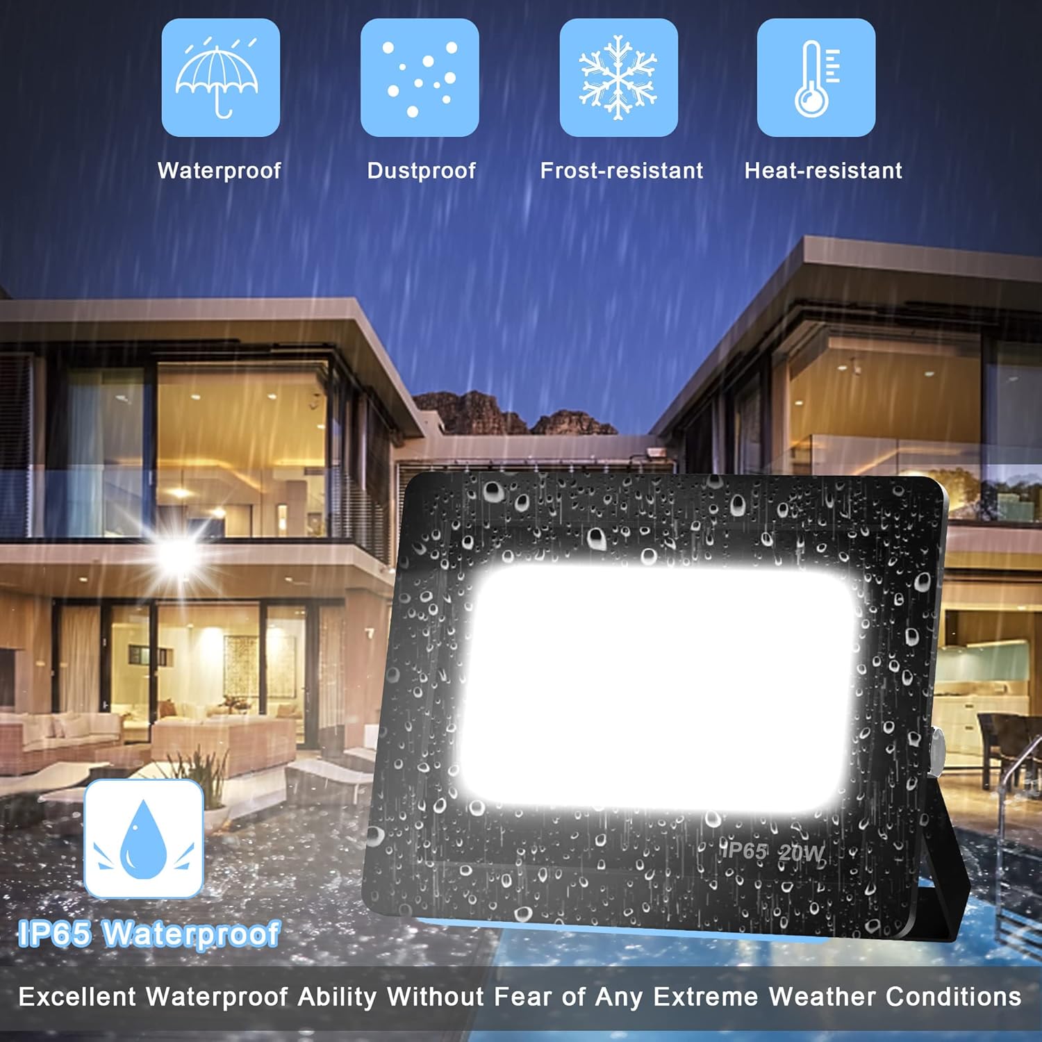 Detalle de Realky 2 focos LED de exterior 20W IP65 (24 LED, 6000K, 100°) para casa, garaje y patio