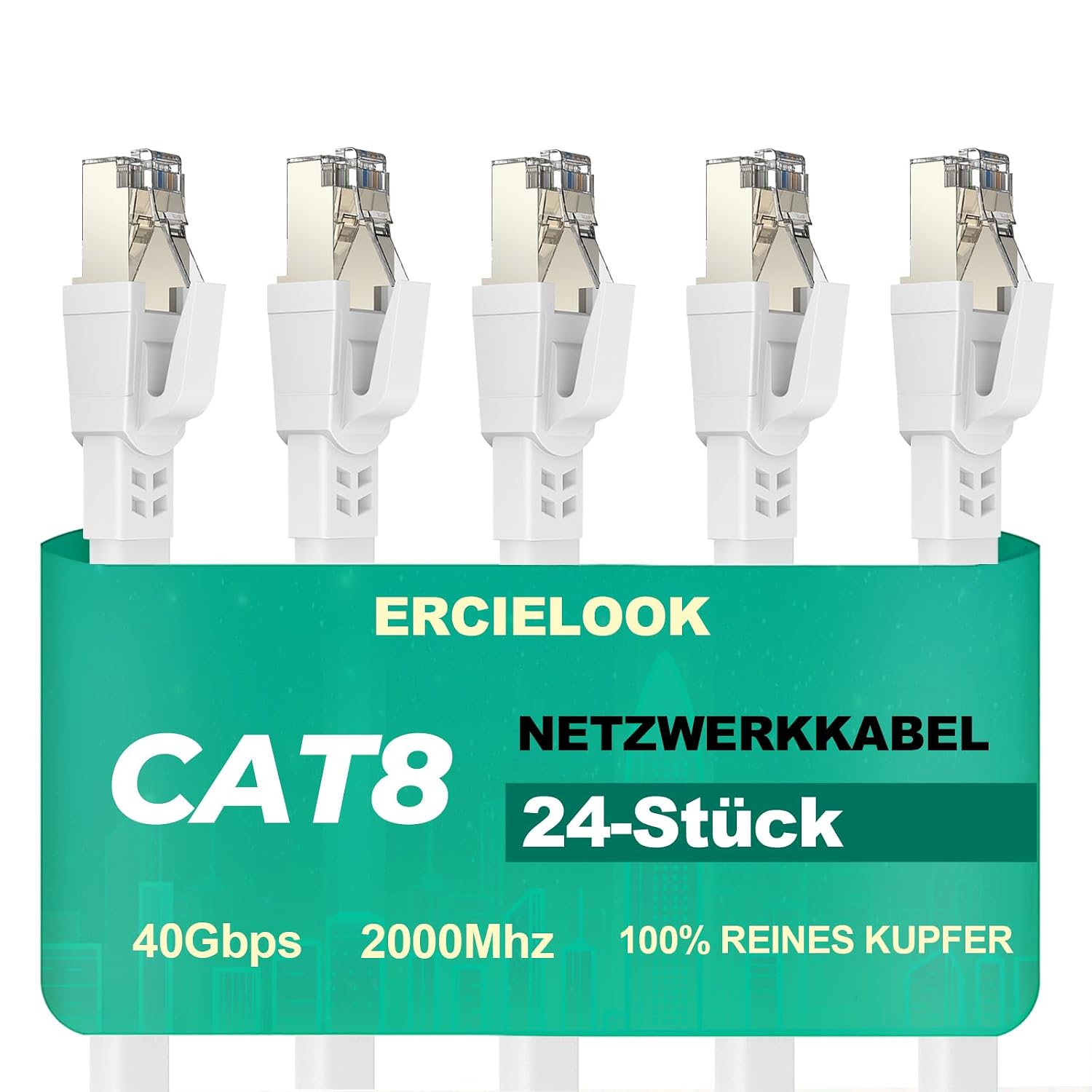 Thumbnail 6 de Ercielook LAN-Kabel 0,15 m (10 Stück) Cat 8, 40 Gbit/s – wetterfest & UV-beständig