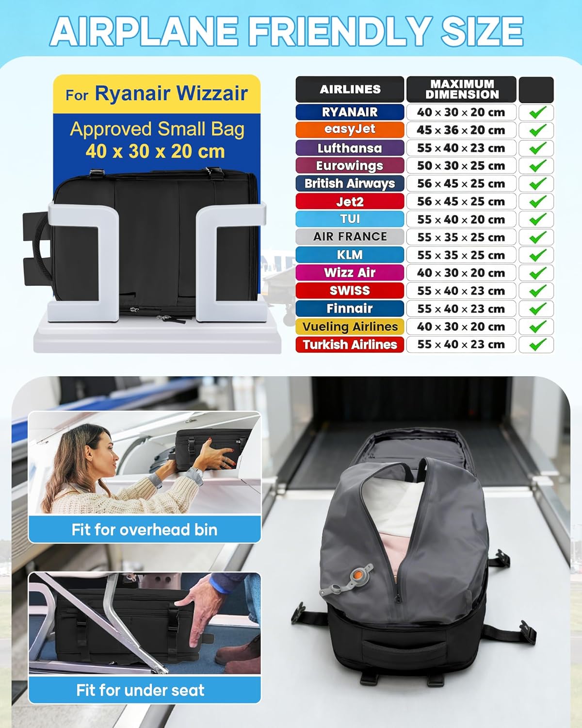 Detalle 2 de SZLX Mochila al Vacío 40x30x20 para viaje