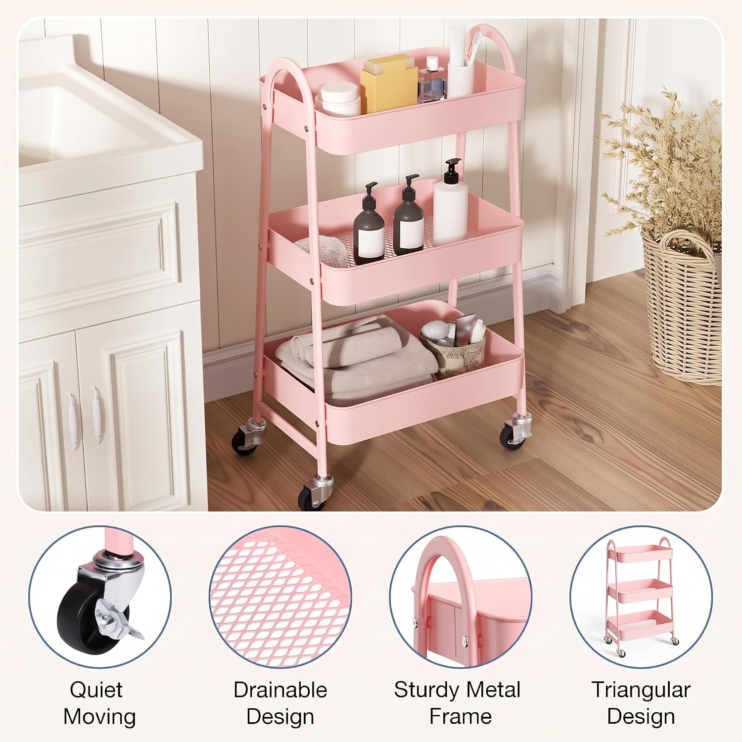 Detalle de OLIXIS Metal Rolling Storage Cart, 3-Tier