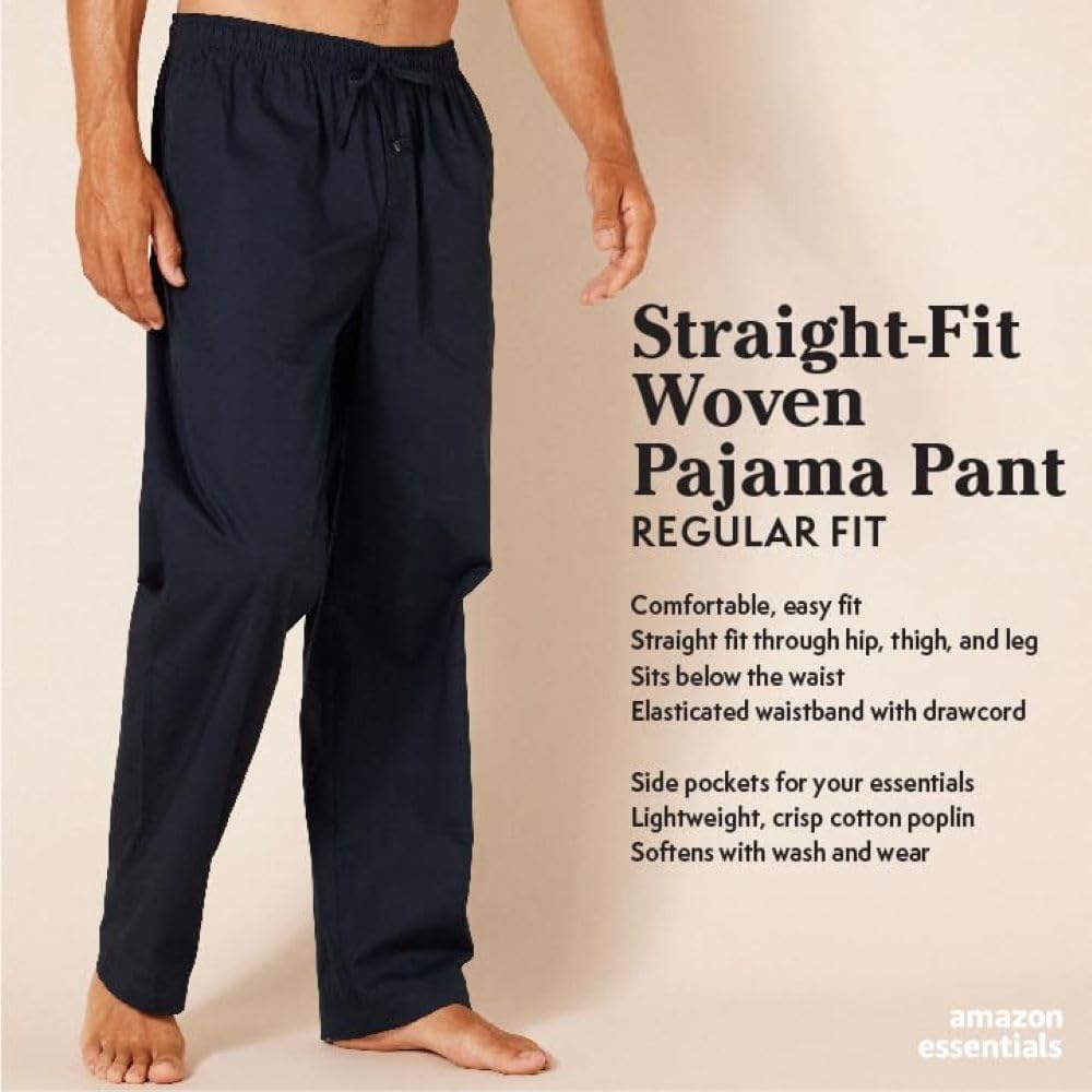 Detalle de Amazon Essentials Men's Cotton Poplin Straight-fit Pajama Pants with Drawstring Elastic Waist