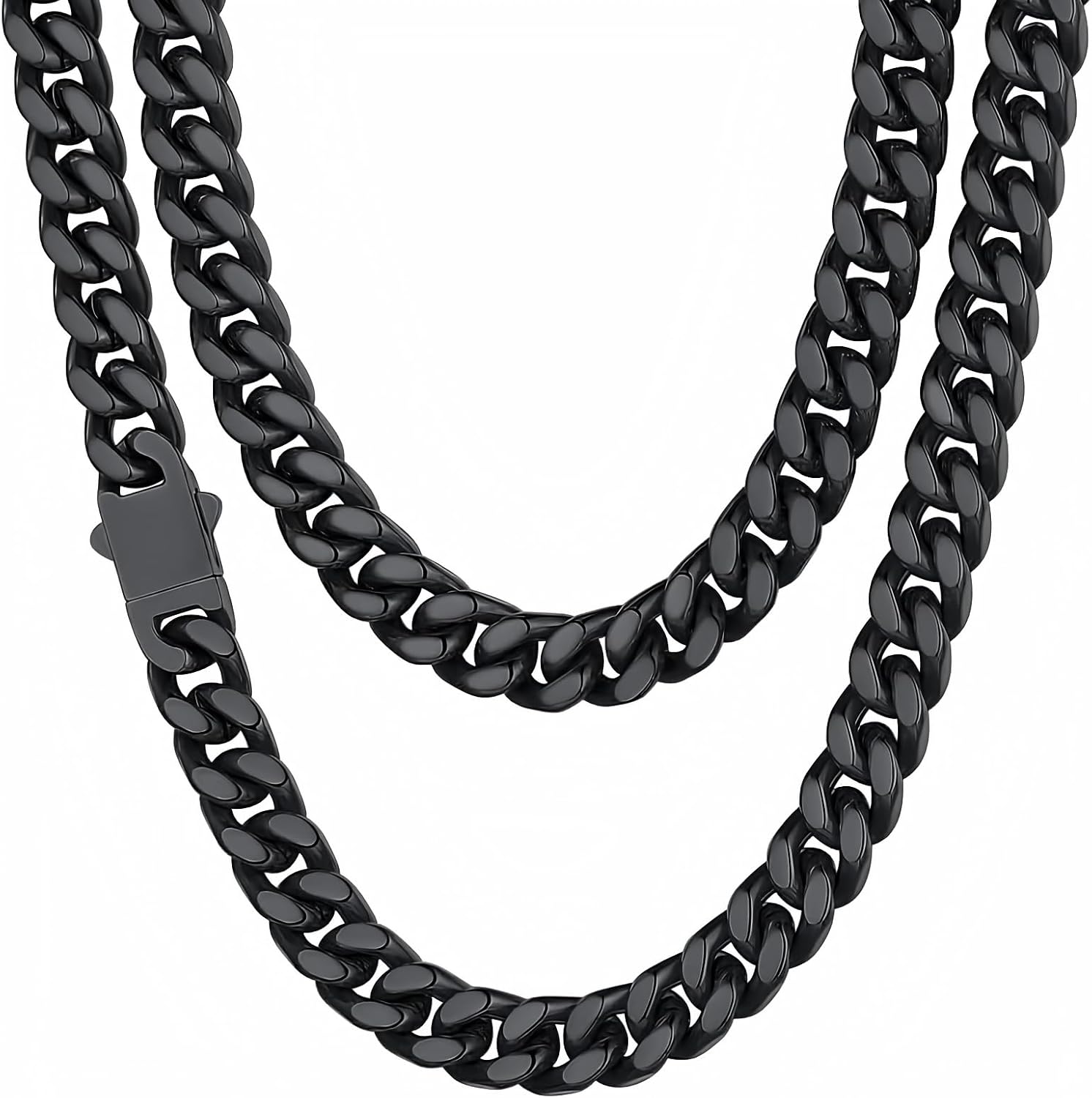 Detalle de ChainsHouse Stainless Steel Cuban Link Chain (Black with 18K Gold Plated) — 5mm to 14mm Width, 18" to 30" Length