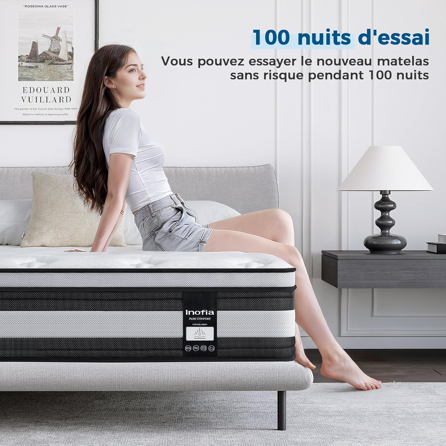 Detalle 2 de Inofia Matelas NidFrais 140x190 cm — ressorts ensachés, 7 zones, coton biologique et certification Oeko-Tex