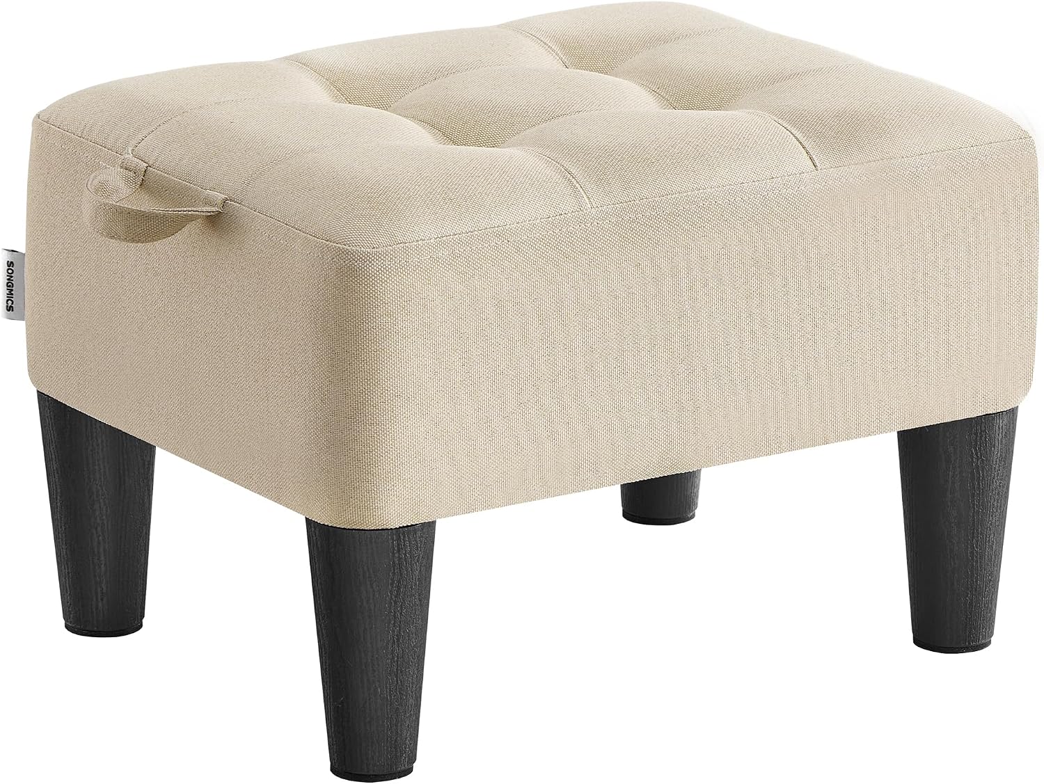 SONGMICS Sgabello Poggiapiedi con Pouf Contenitore Lino sintetico, Beige Sabbia/Nero Inchiostro – LOM502LF01