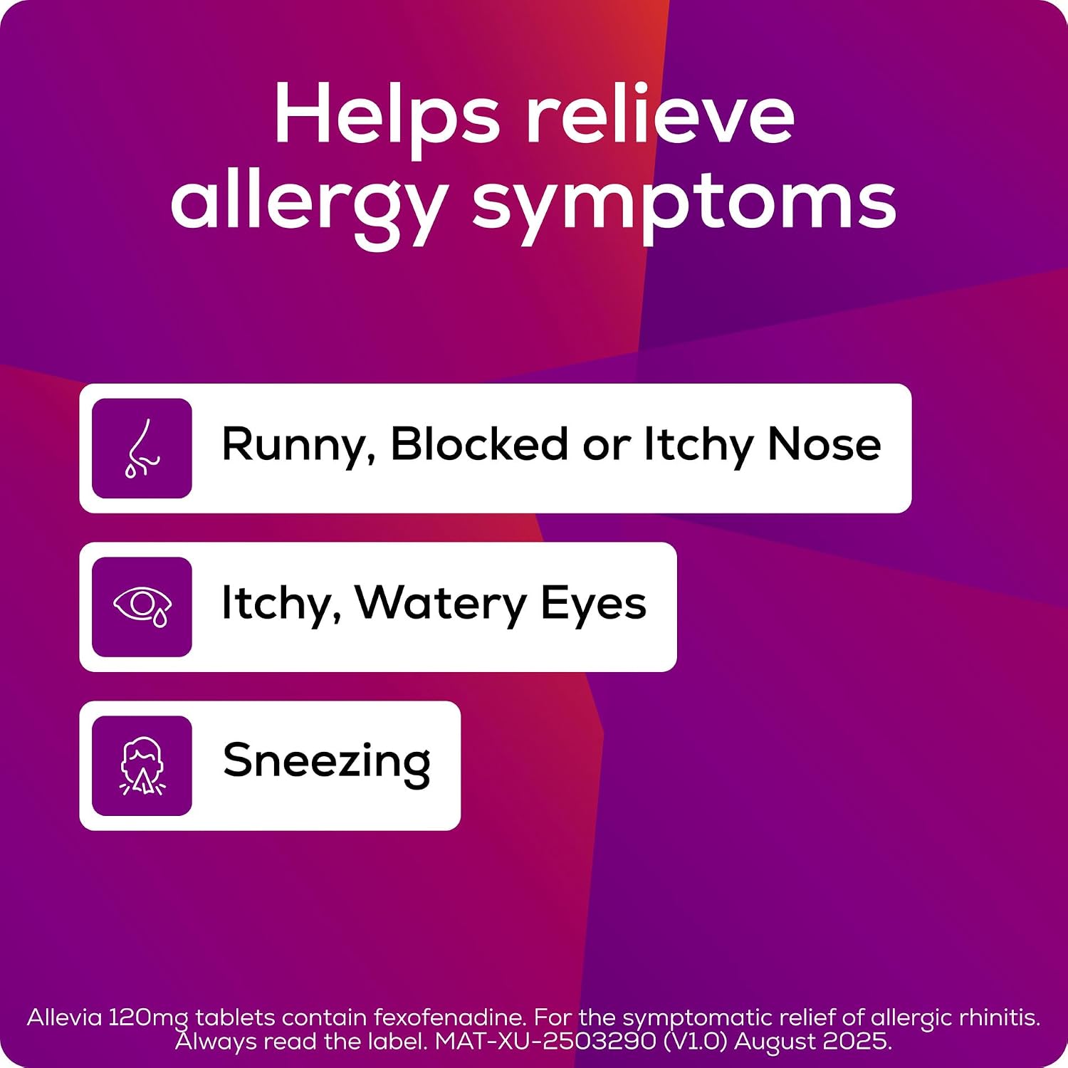 Detalle de Allevia Hayfever Allergy Tablets 120mg Fexofenadine – 30 tablets, 24‑hour relief