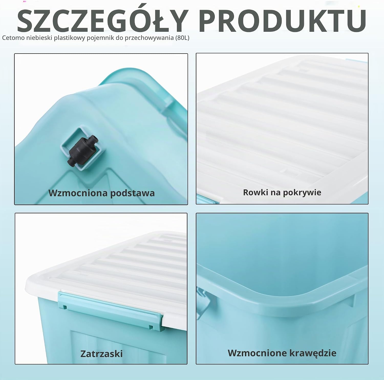 Detalle de Cetomo 6 pojemników 80 l na kółkach, z pokrywą i klamrami