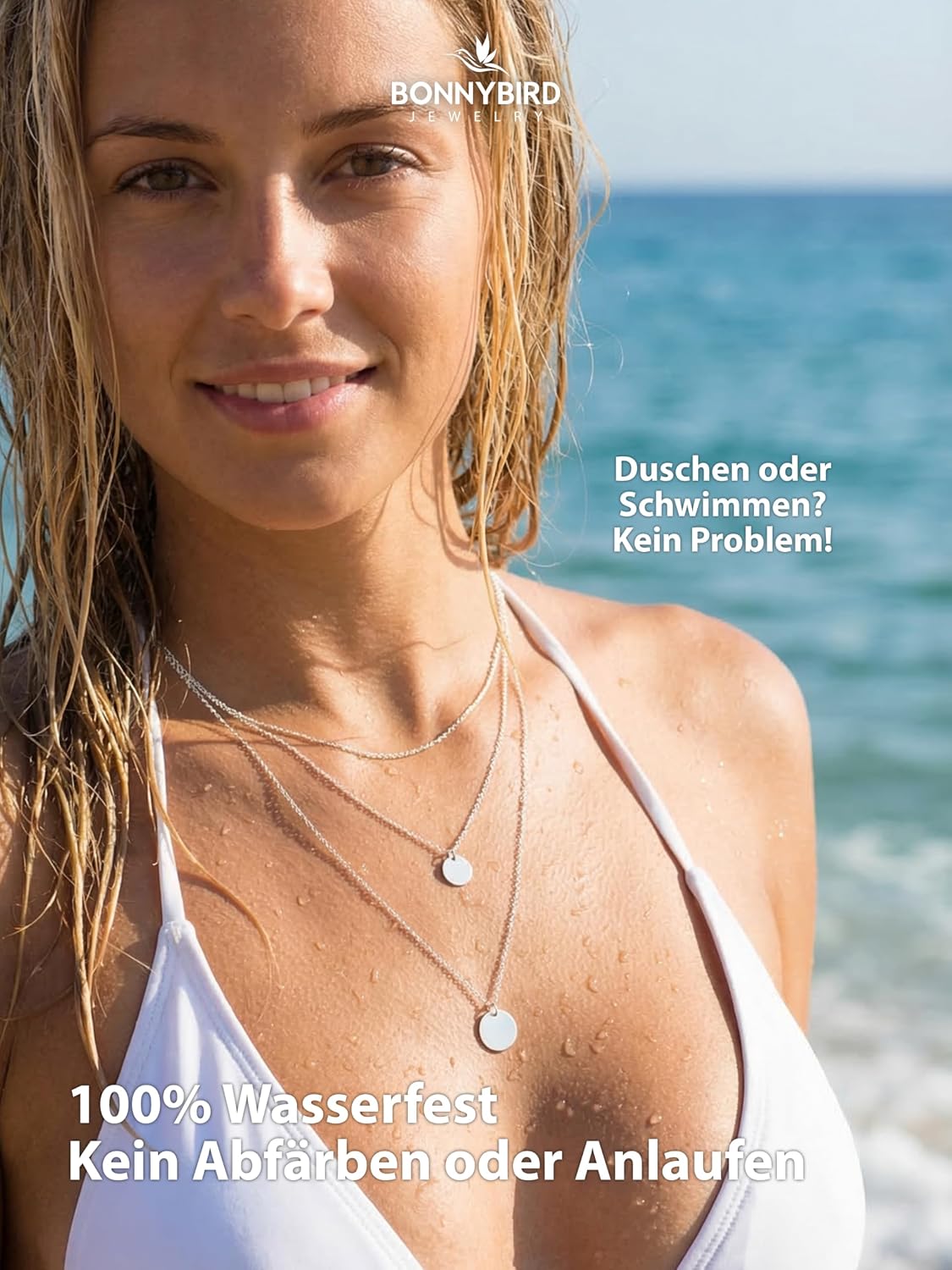 Detalle de BONNYBIRD Wasserfestes Edelstahl Ketten Set Damen – BonnySydney in Silber, Gold & Roségold