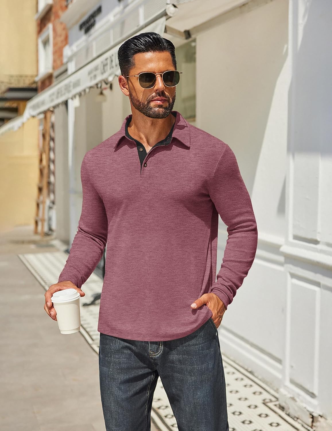 Detalle de COOFANDY Men's Long Sleeve Polo Shirt
