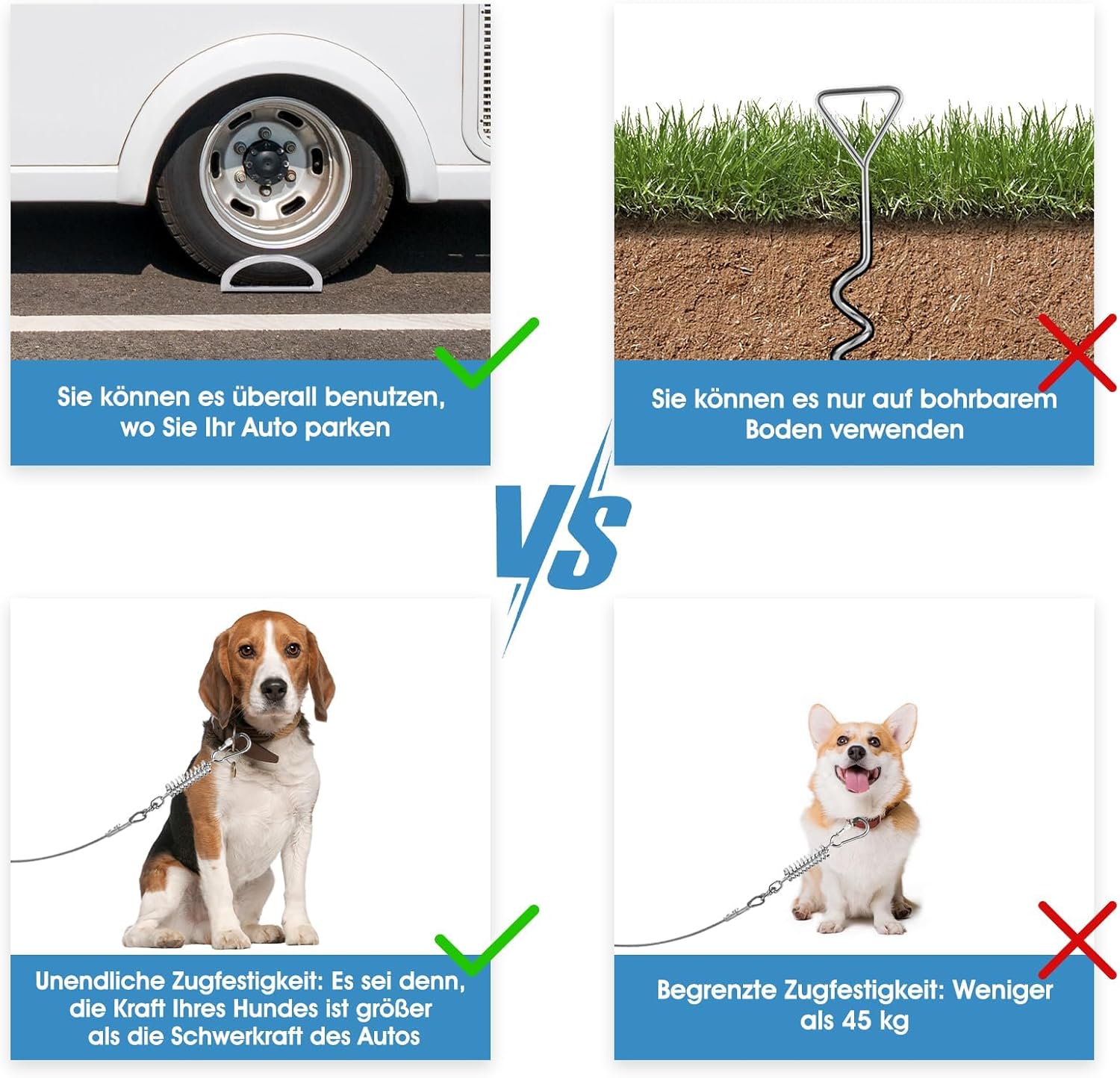 Thumbnail 5 de Dog Tie-Out Stake 304 Stainless Steel Camping Dog Anchor (0.4cm thickened) for RV, Auto & Pets