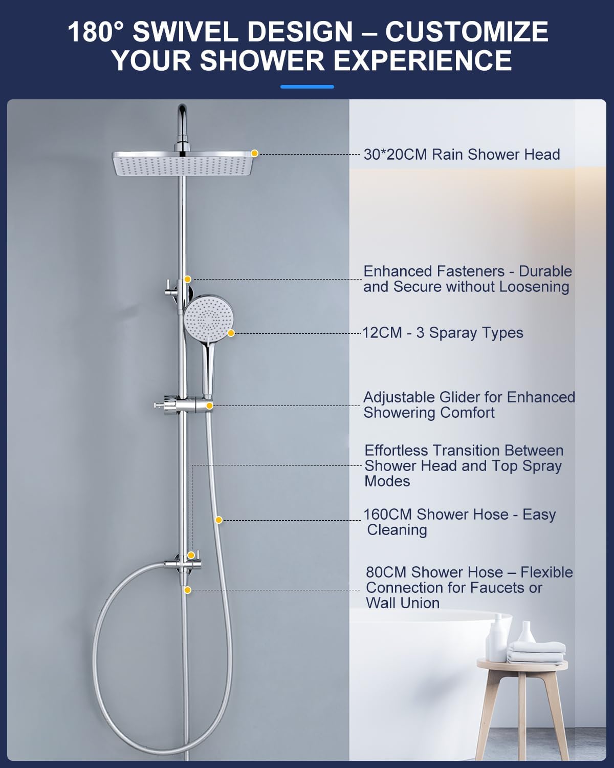 Detalle 2 de YEAUPE PRO Columna de Ducha Acero Inoxidable con Teleducha 🌧