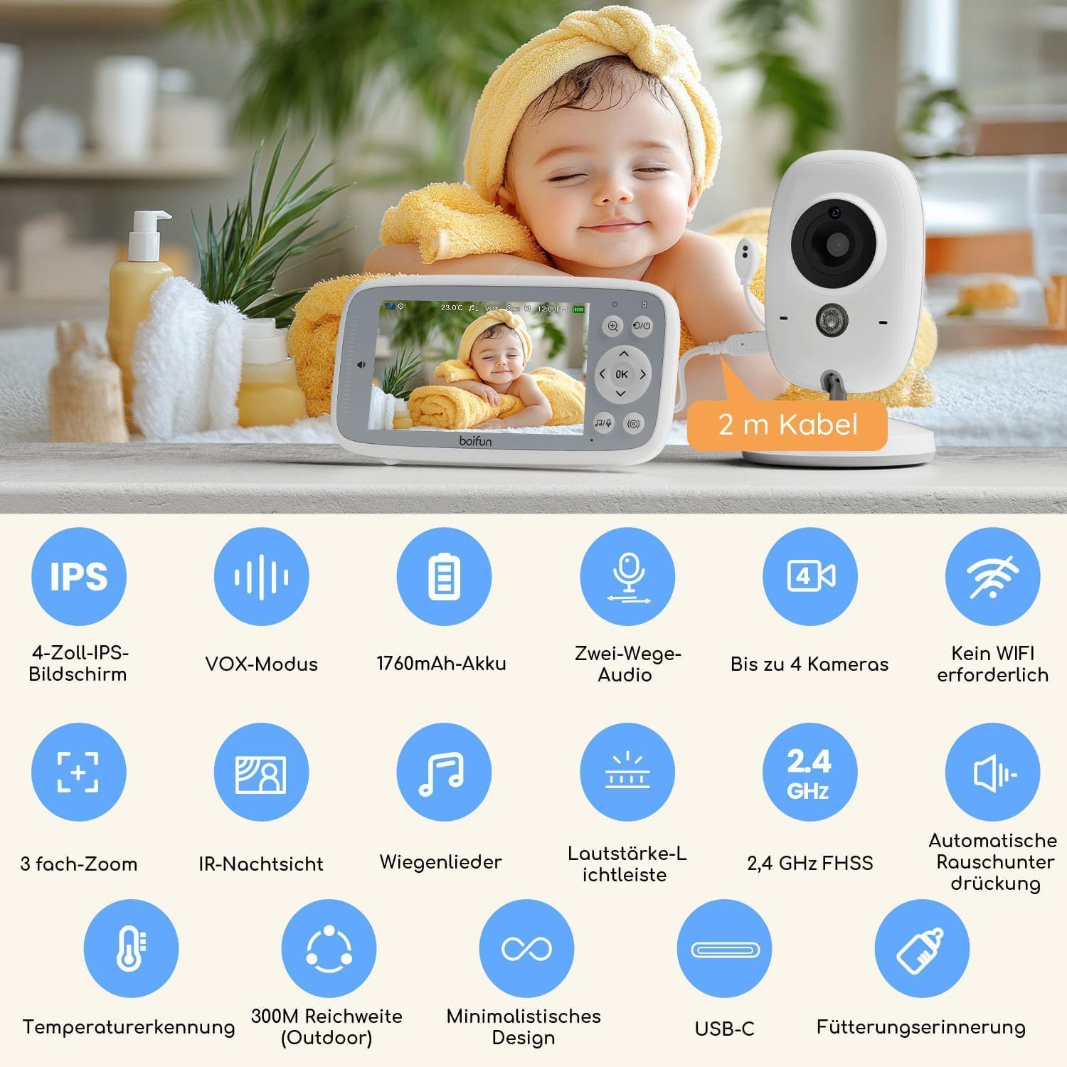 Thumbnail 1 de BOIFUN Babyphone Kamera 4" 720P Monitor