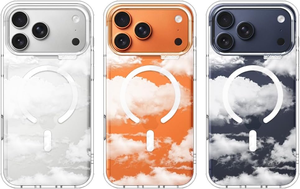 Detalle de MOSNOVO Case for iPhone 17 Pro Max — Clear with Cloud Design, MagSafe Compatible