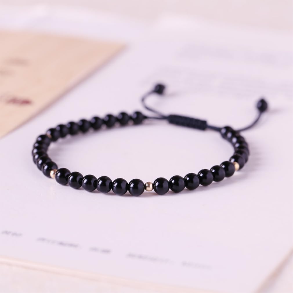 Detalle 2 de Apocalyptic-K Women's 925 Sterling Silver/Gold Anklet – 4mm Beads, Natural Stone, Hand Woven, Size Adjustable